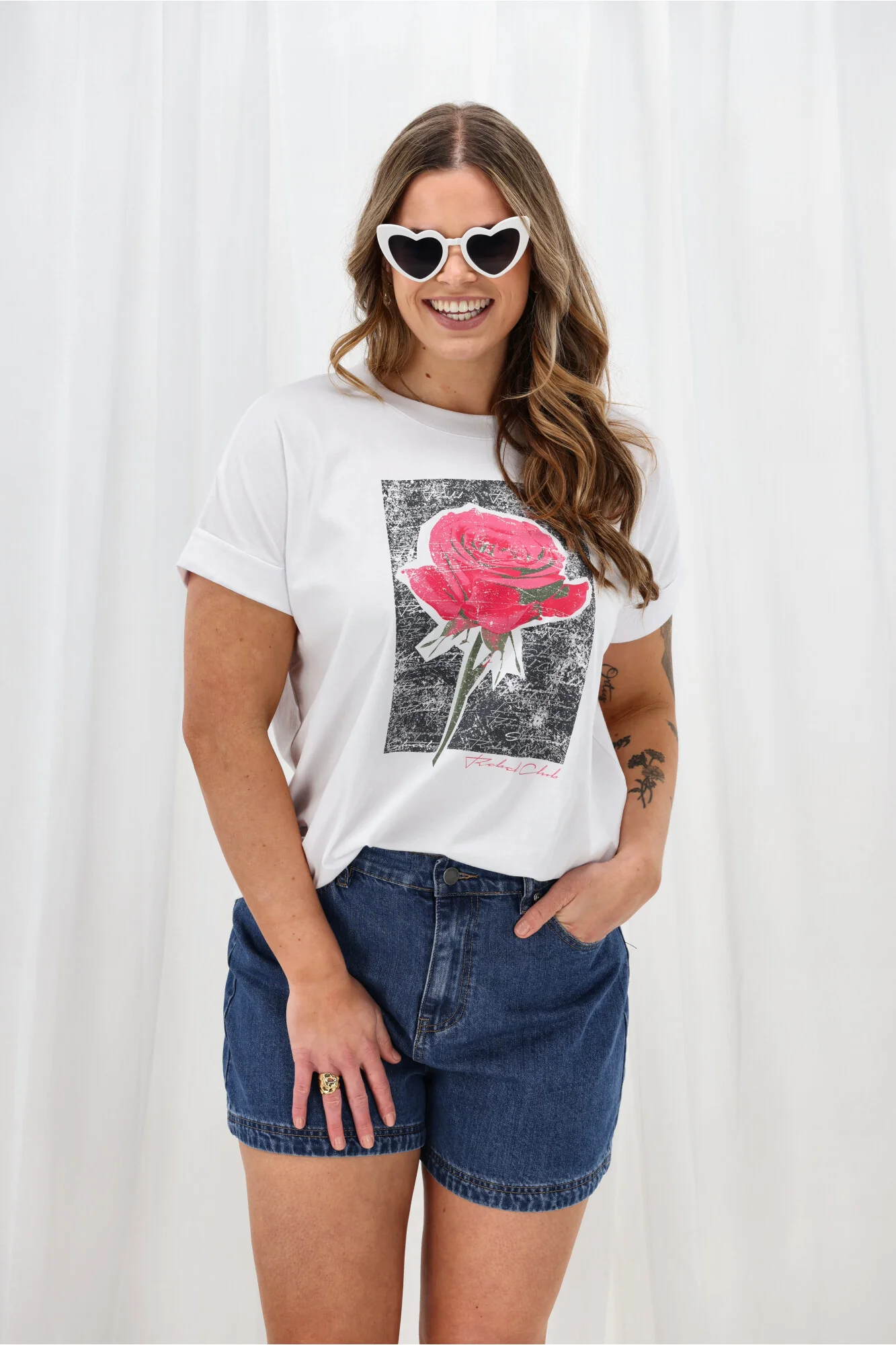 Rebel Club Rose Beauty Capsleeve Tee White - Image 5