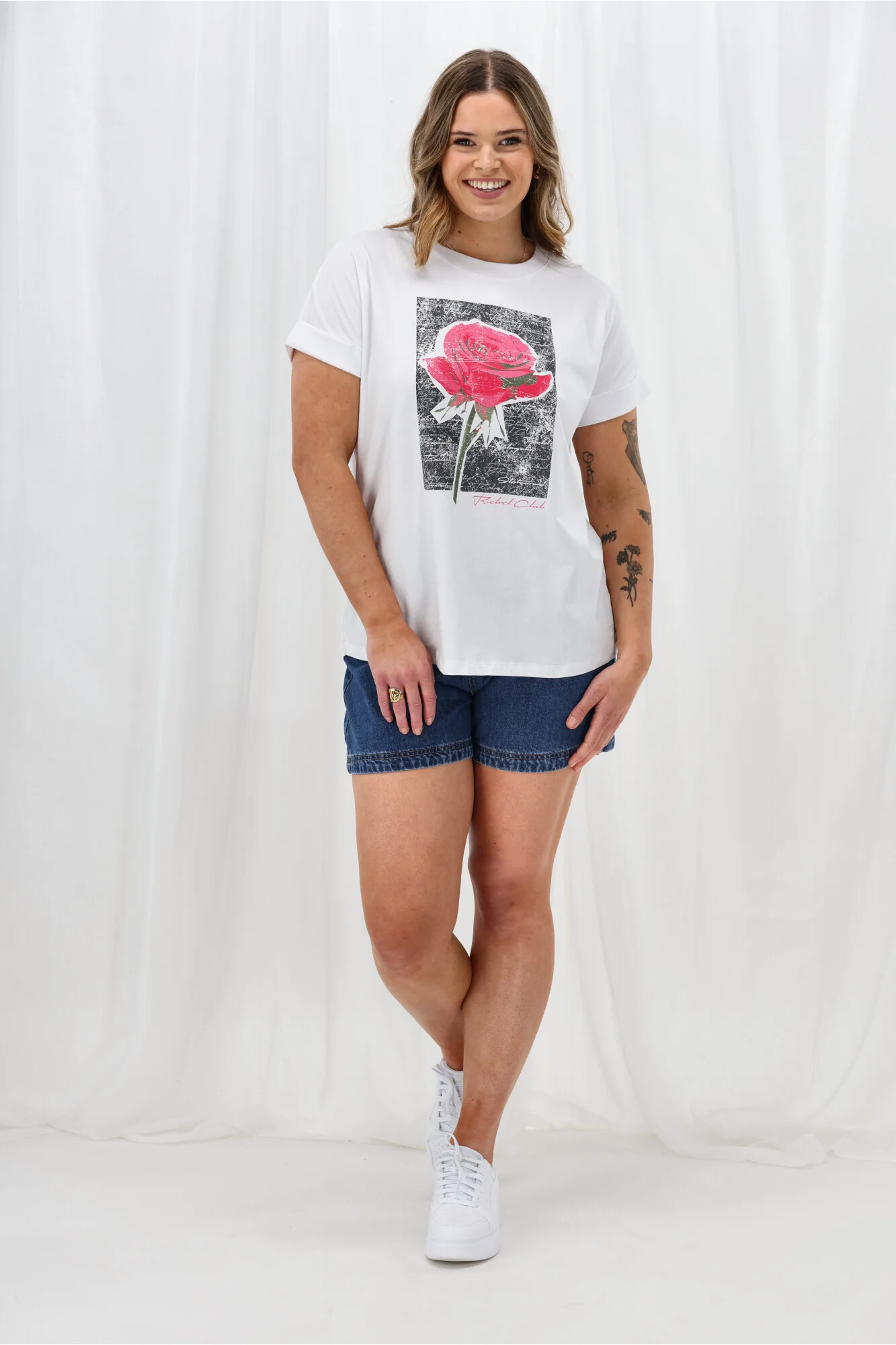 Rebel Club Rose Beauty Capsleeve Tee White - Image 6