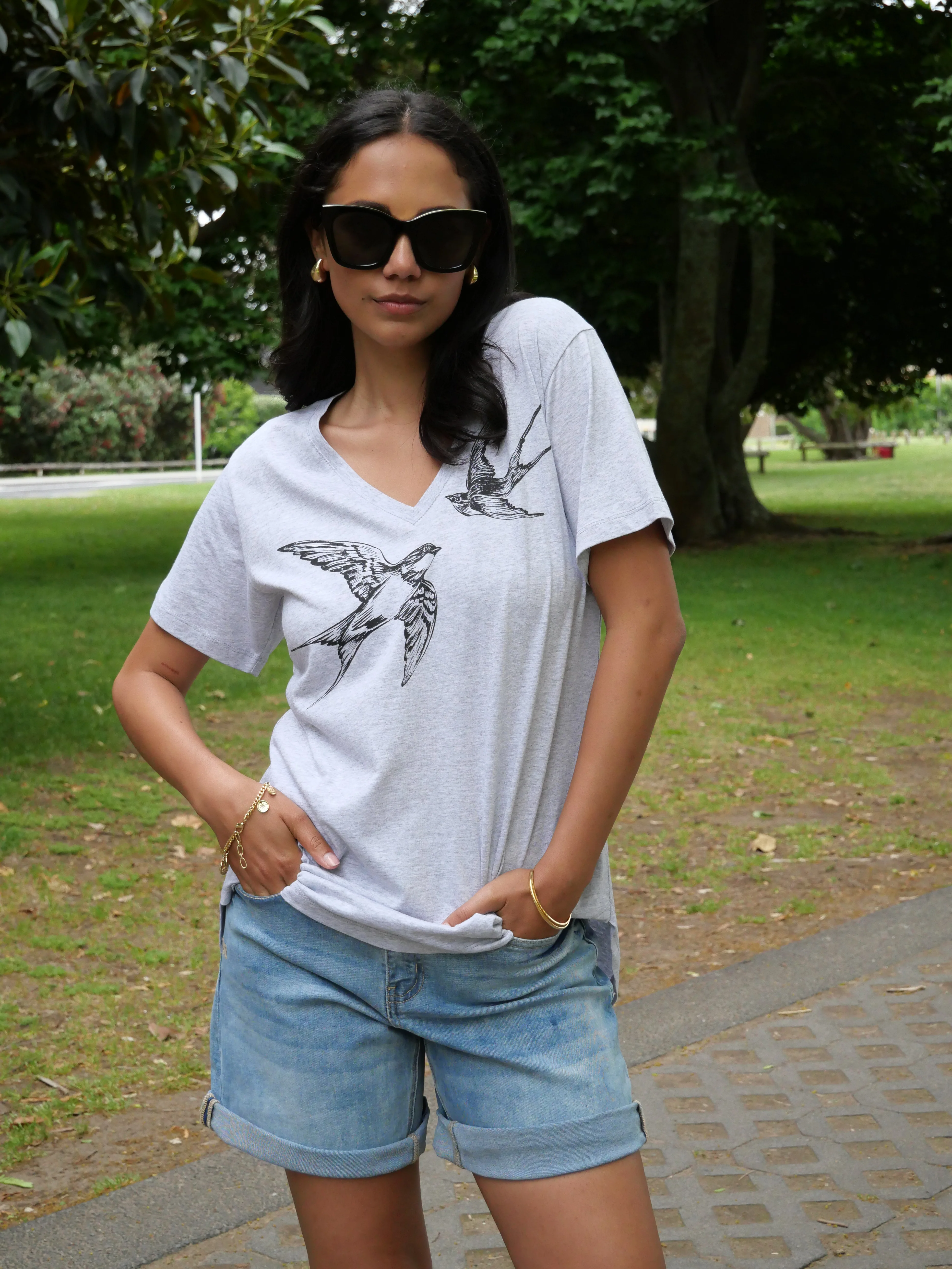 Rebel Club Swallow Tee Grey Marle - Image 2