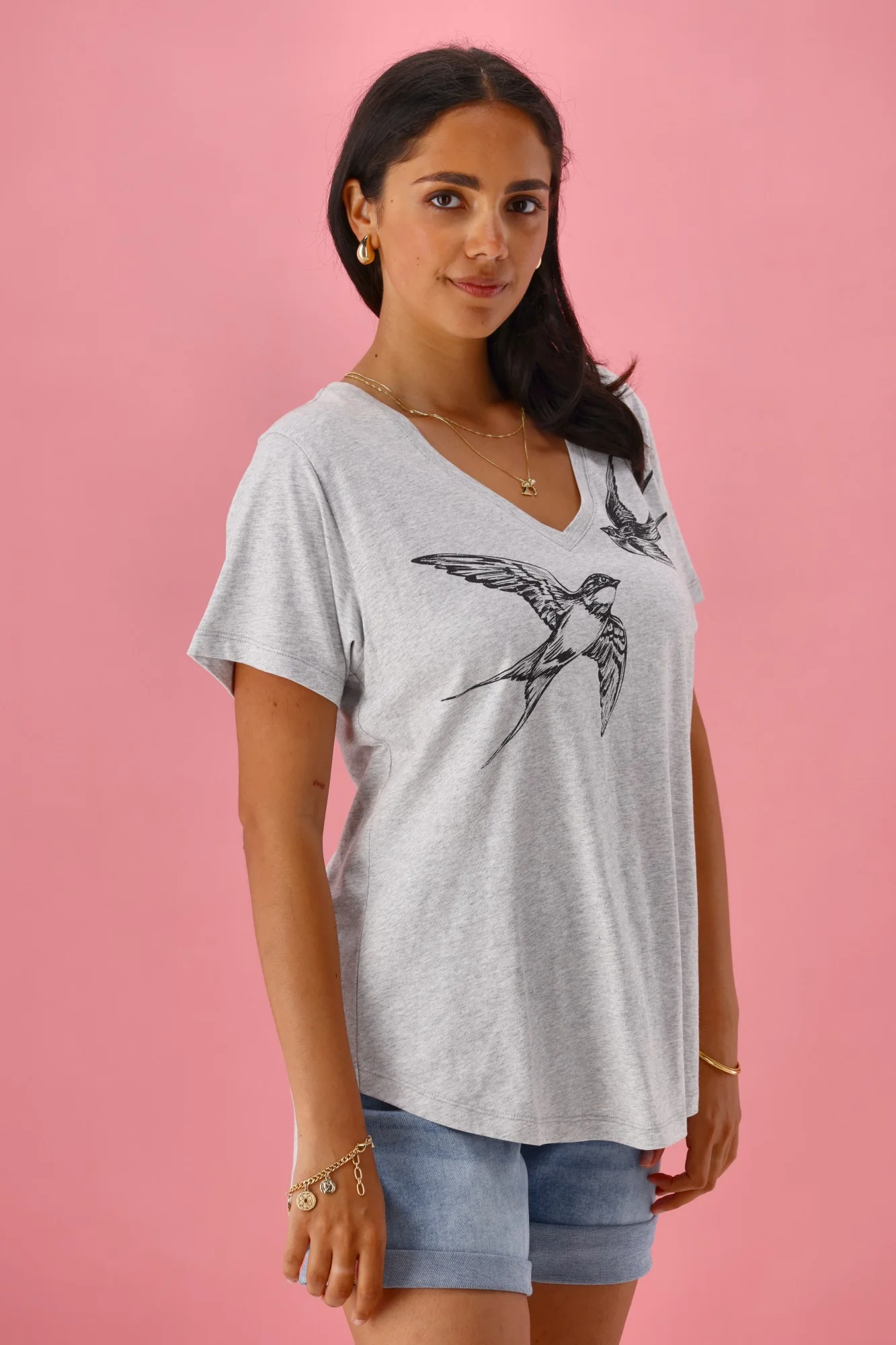Rebel Club Swallow Tee Grey Marle - Image 5