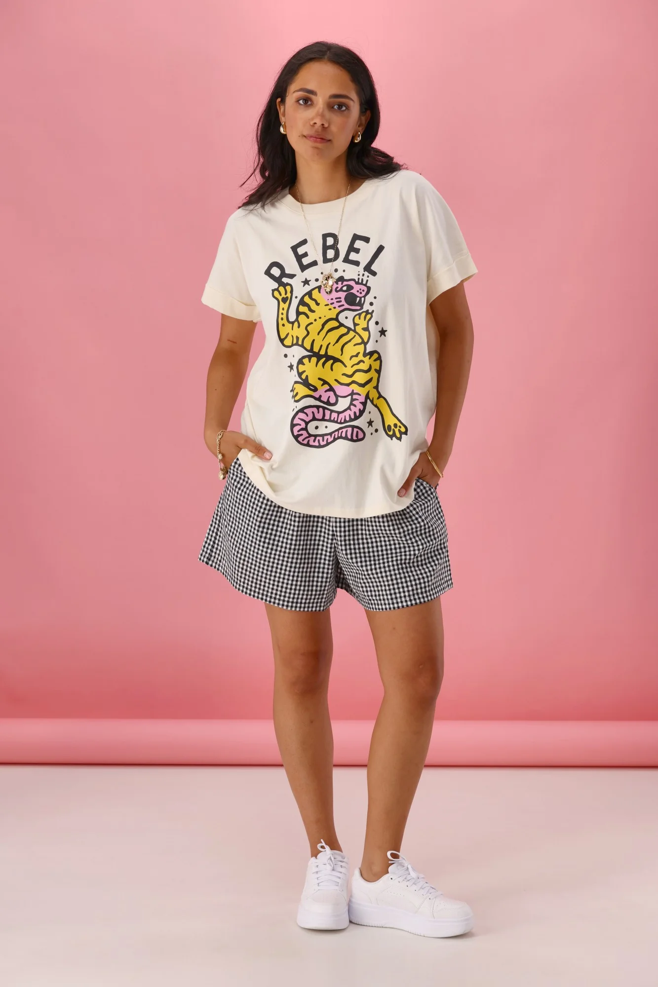 Rebel Club Tiger Cuff Tee Vanilla - Image 5