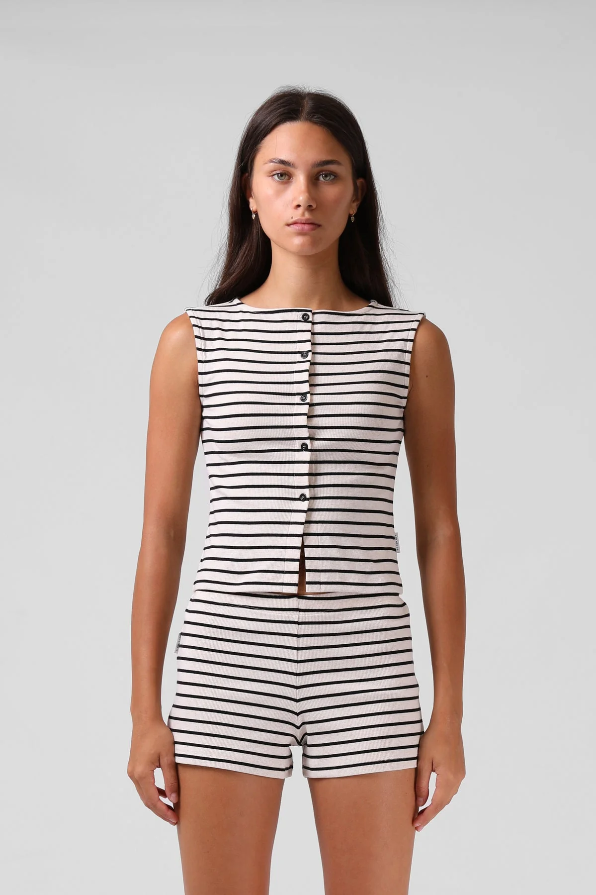 RPM Button Up Tank Top Cream Black Stripe - Image 2