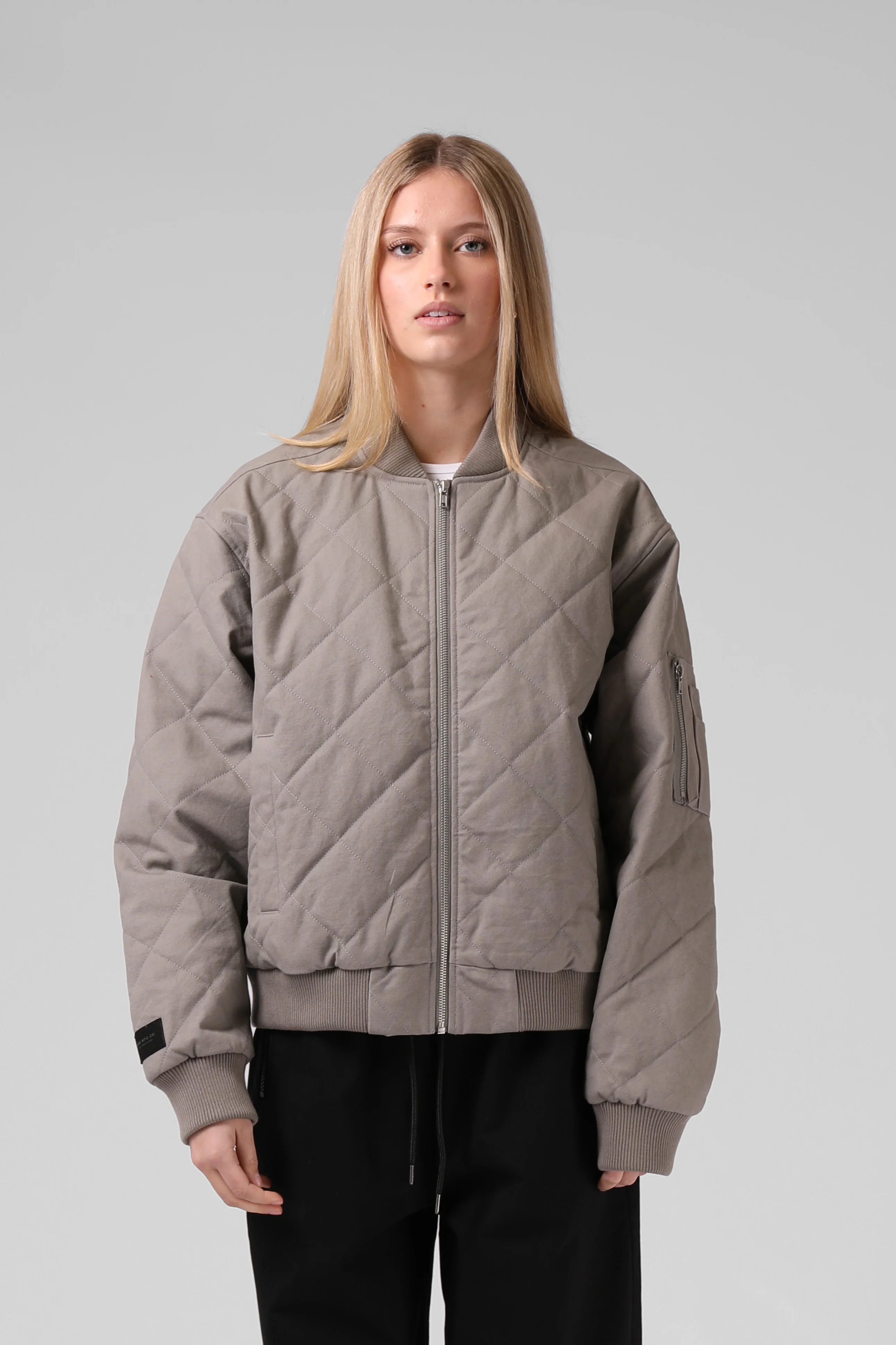 RPM Quilted Bomber Jacket Washed Grey