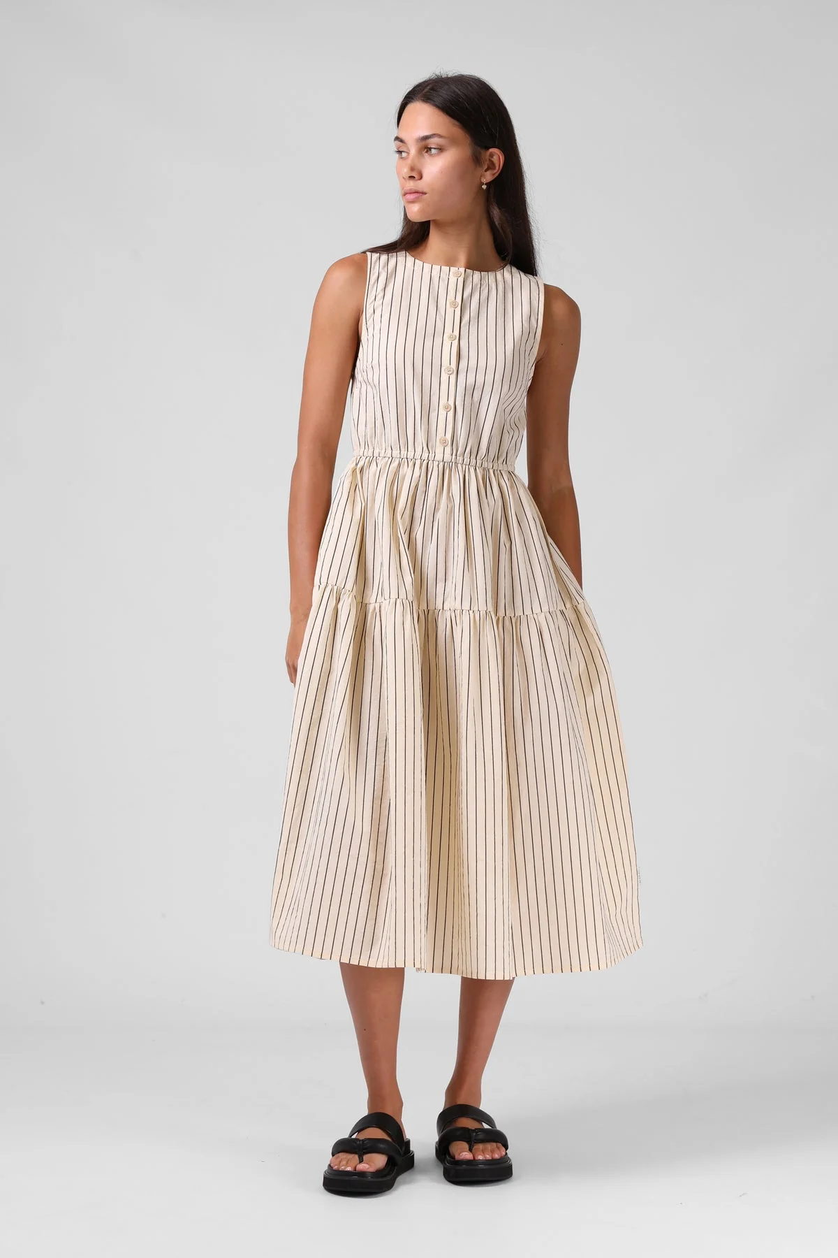 RPM Smock Midi Dress Cream Stripe - Image 3