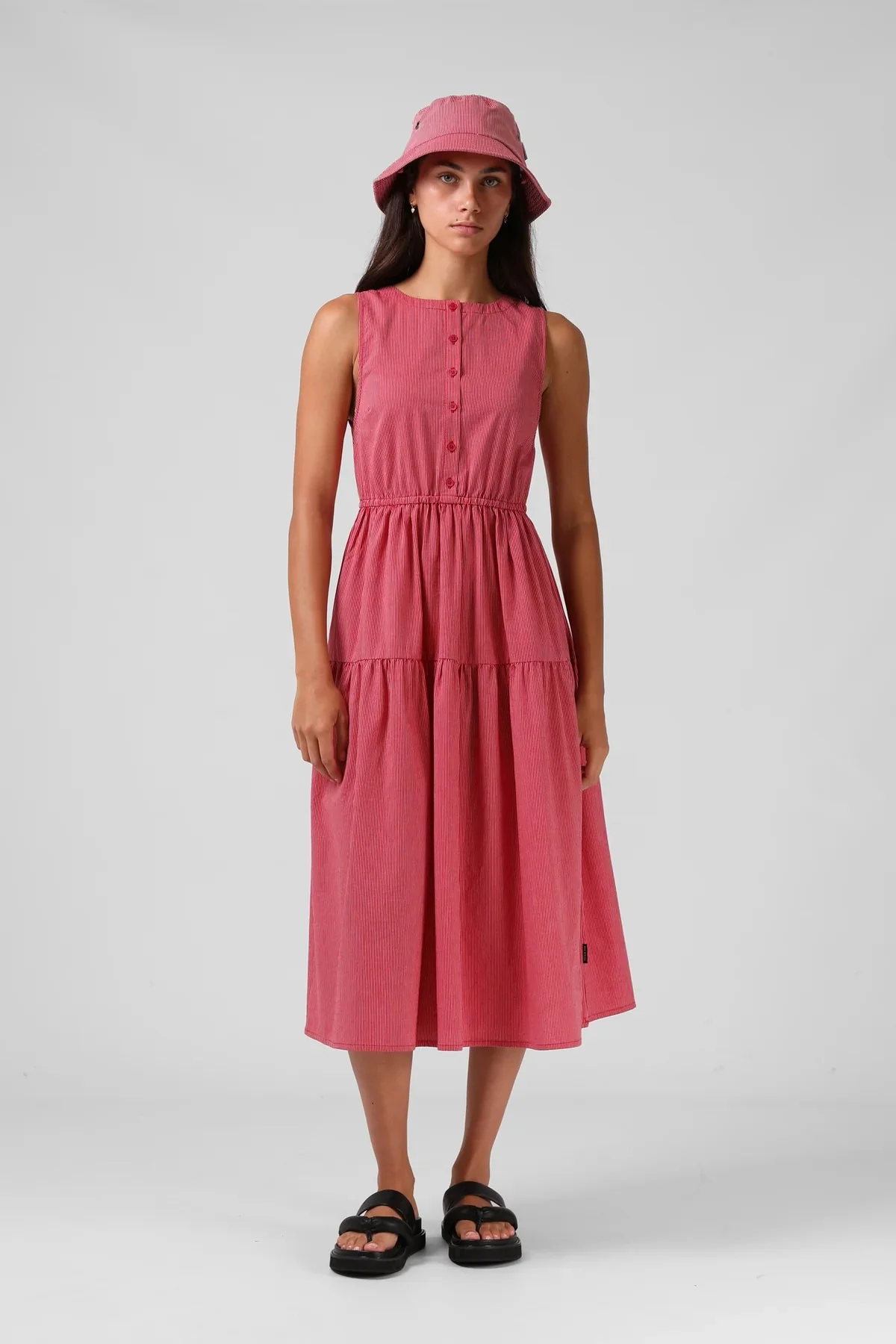 RPM Smock Midi Dress Red Pinstripe - Image 2