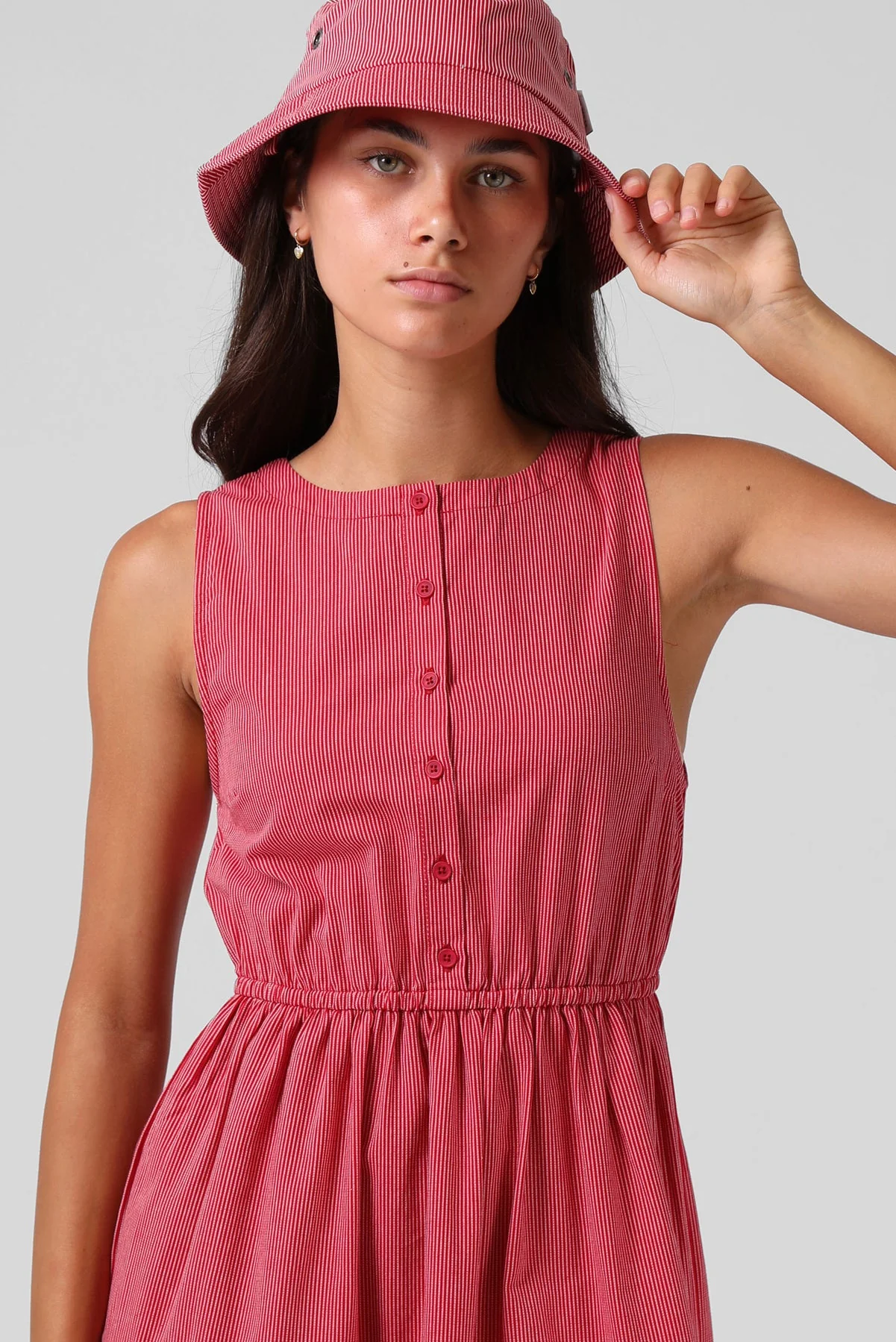 RPM Smock Midi Dress Red Pinstripe - Image 3