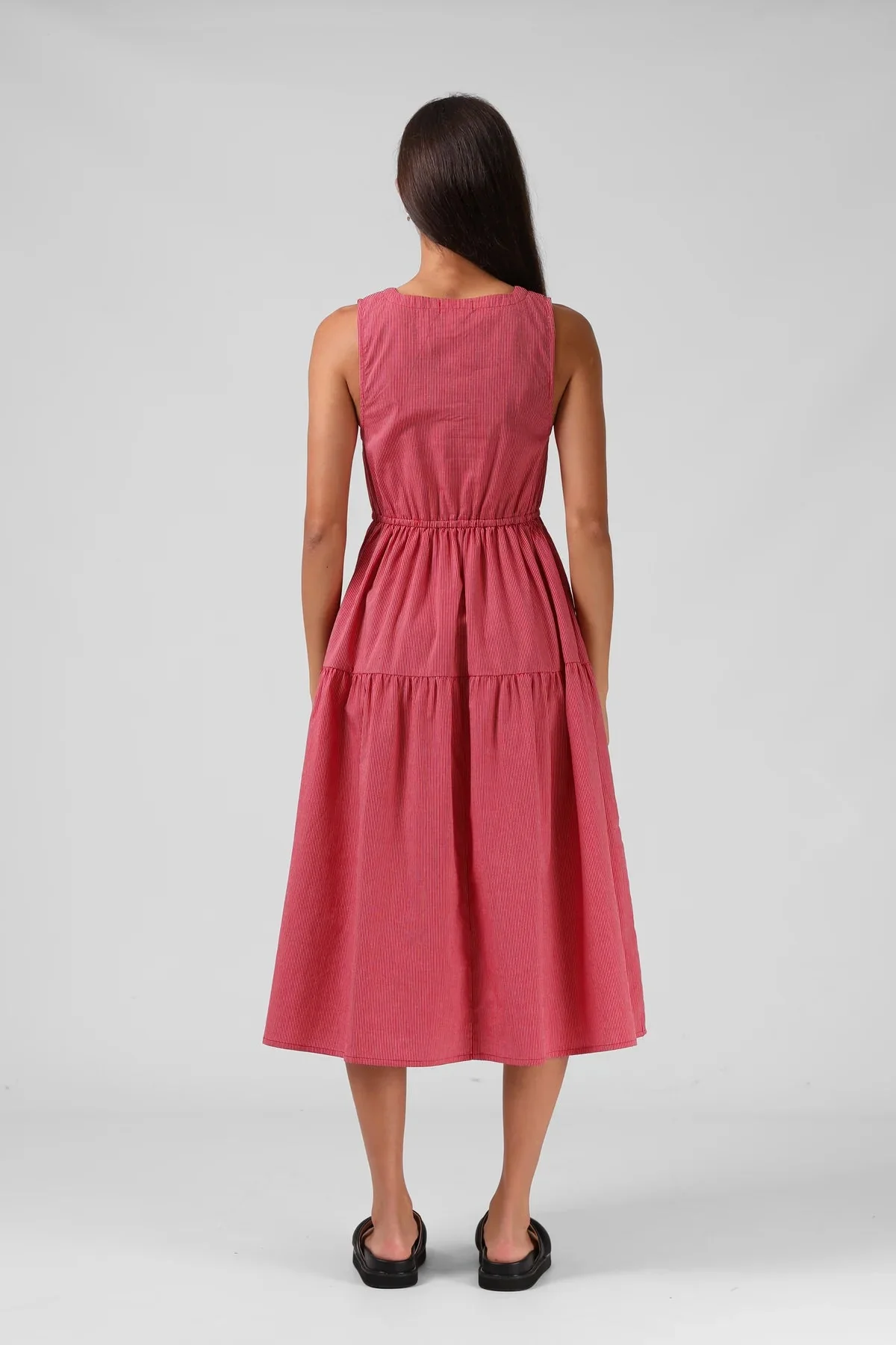 RPM Smock Midi Dress Red Pinstripe - Image 4