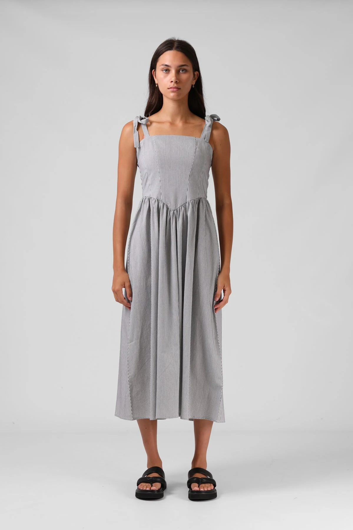 RPM Sofia Midi Dress Black White Pinstripe