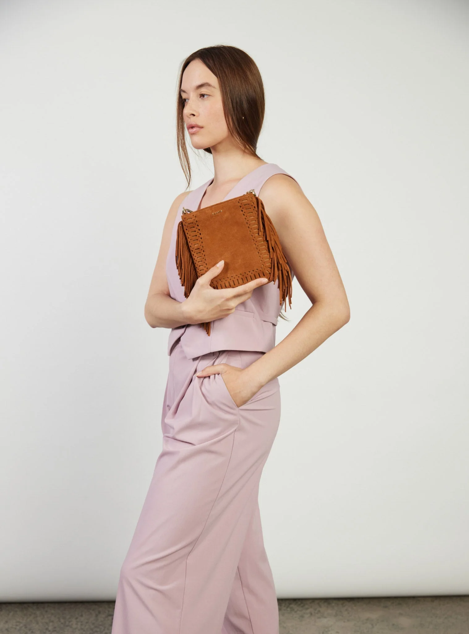 Saben Coco Mini Bag Suede + Fringe Tan