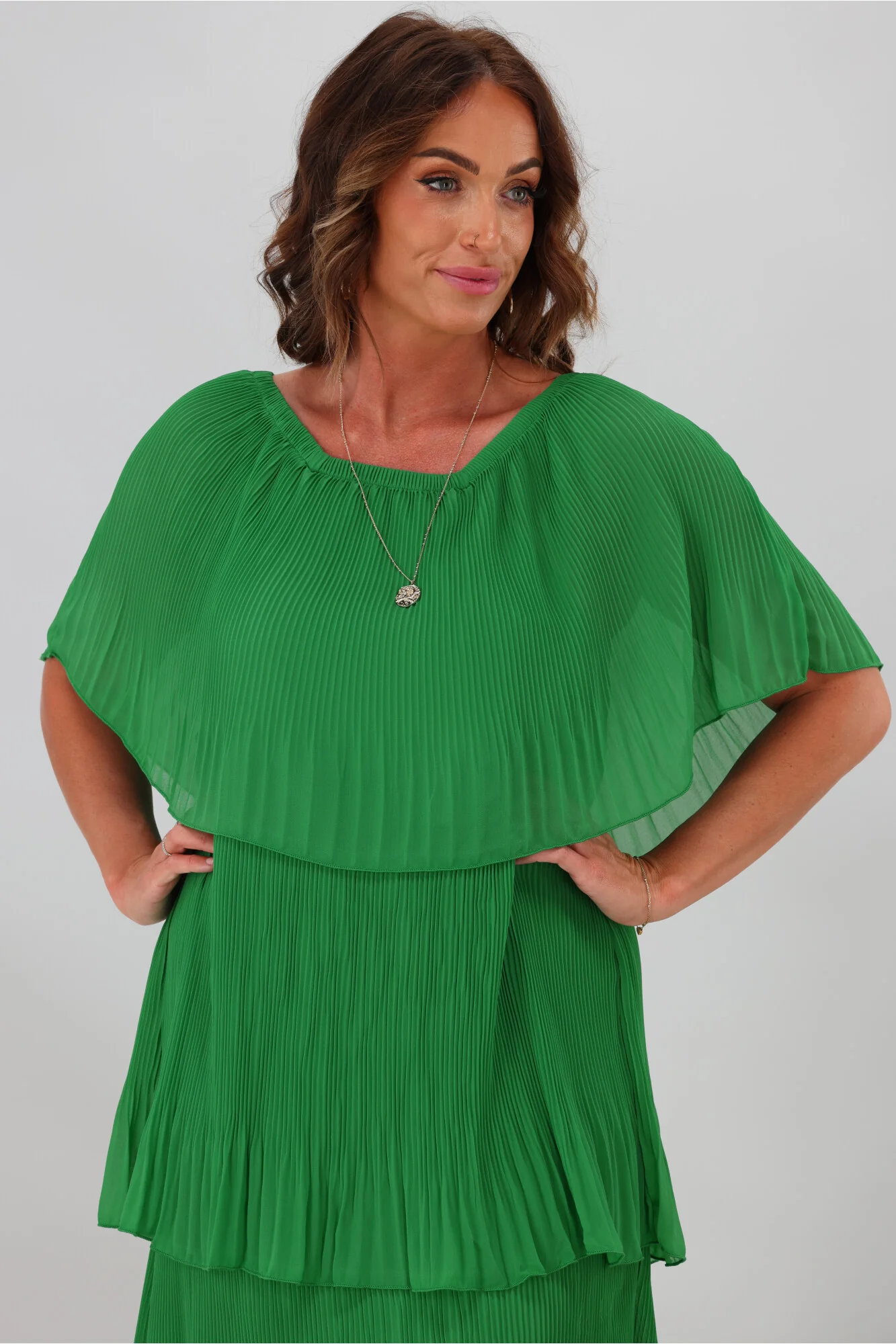 Sambara Abbie Pleated Layer Dress Green - Image 6