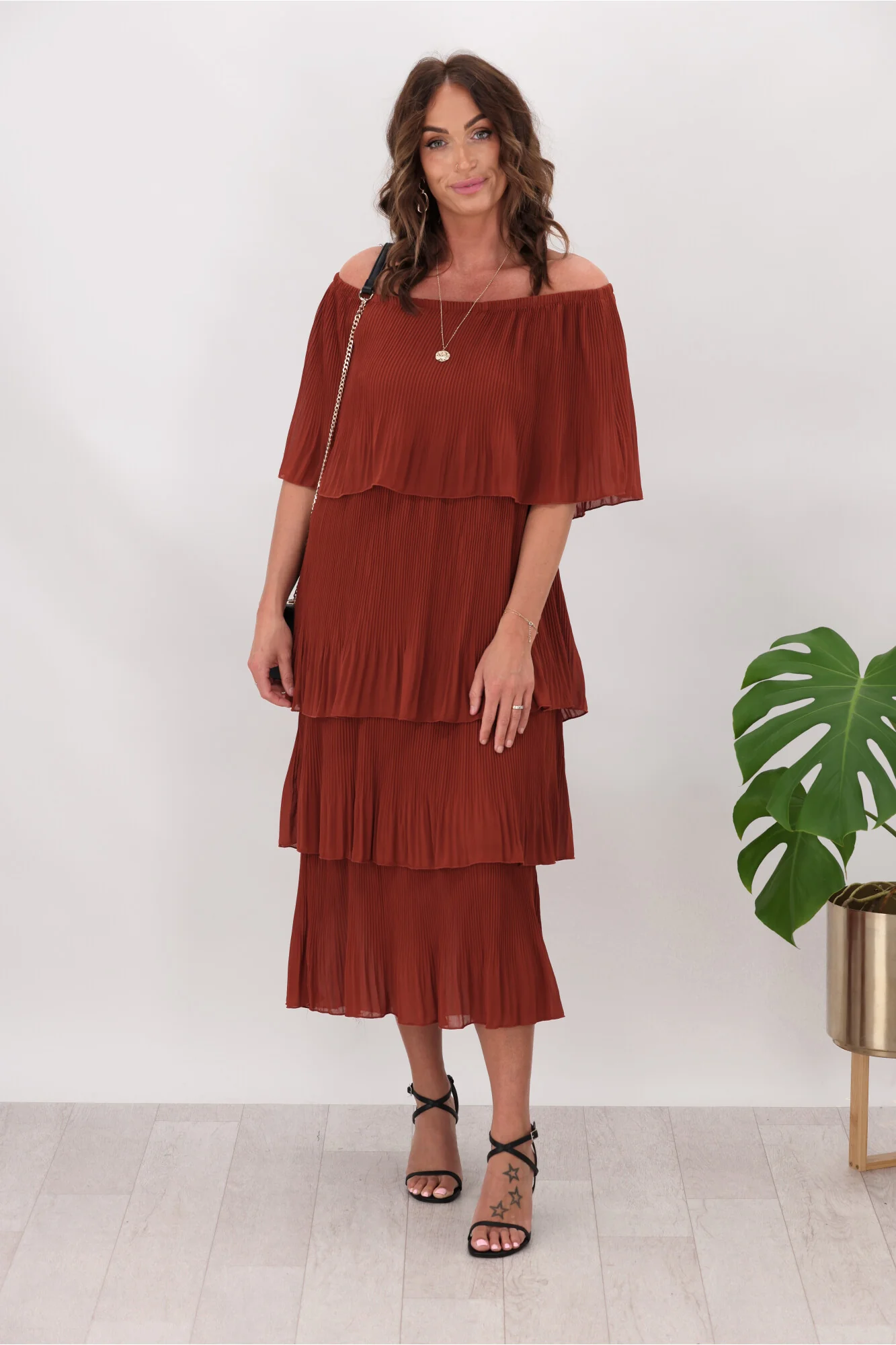 Sambara Abbie Pleated Layer Dress Rust - Image 3