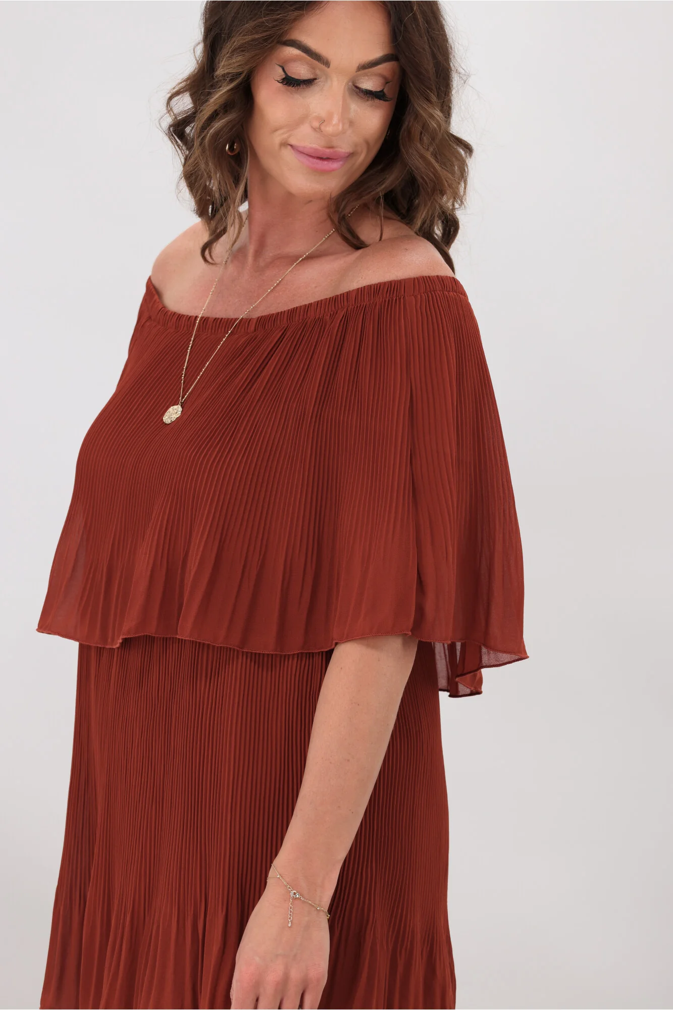 Sambara Abbie Pleated Layer Dress Rust - Image 4