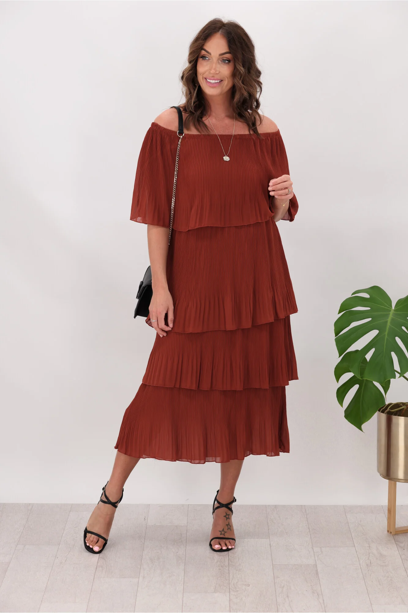 Sambara Abbie Pleated Layer Dress Rust - Image 5