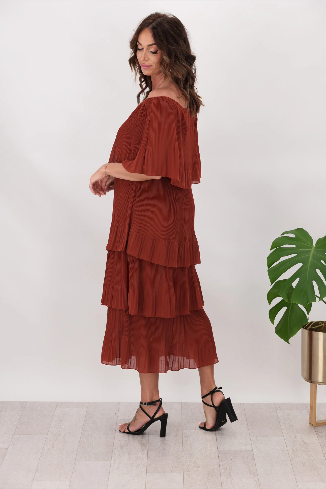 Sambara Abbie Pleated Layer Dress Rust - Image 6