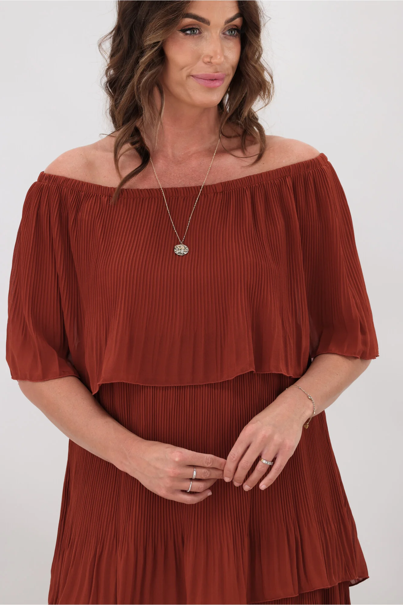 Sambara Abbie Pleated Layer Dress Rust - Image 7