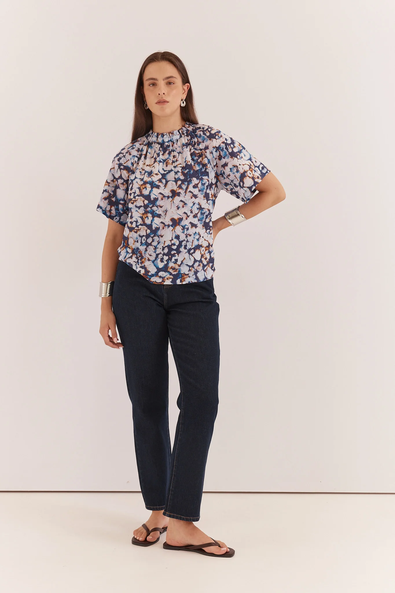Sass Anika Frill Neck Blouse Violet Floral