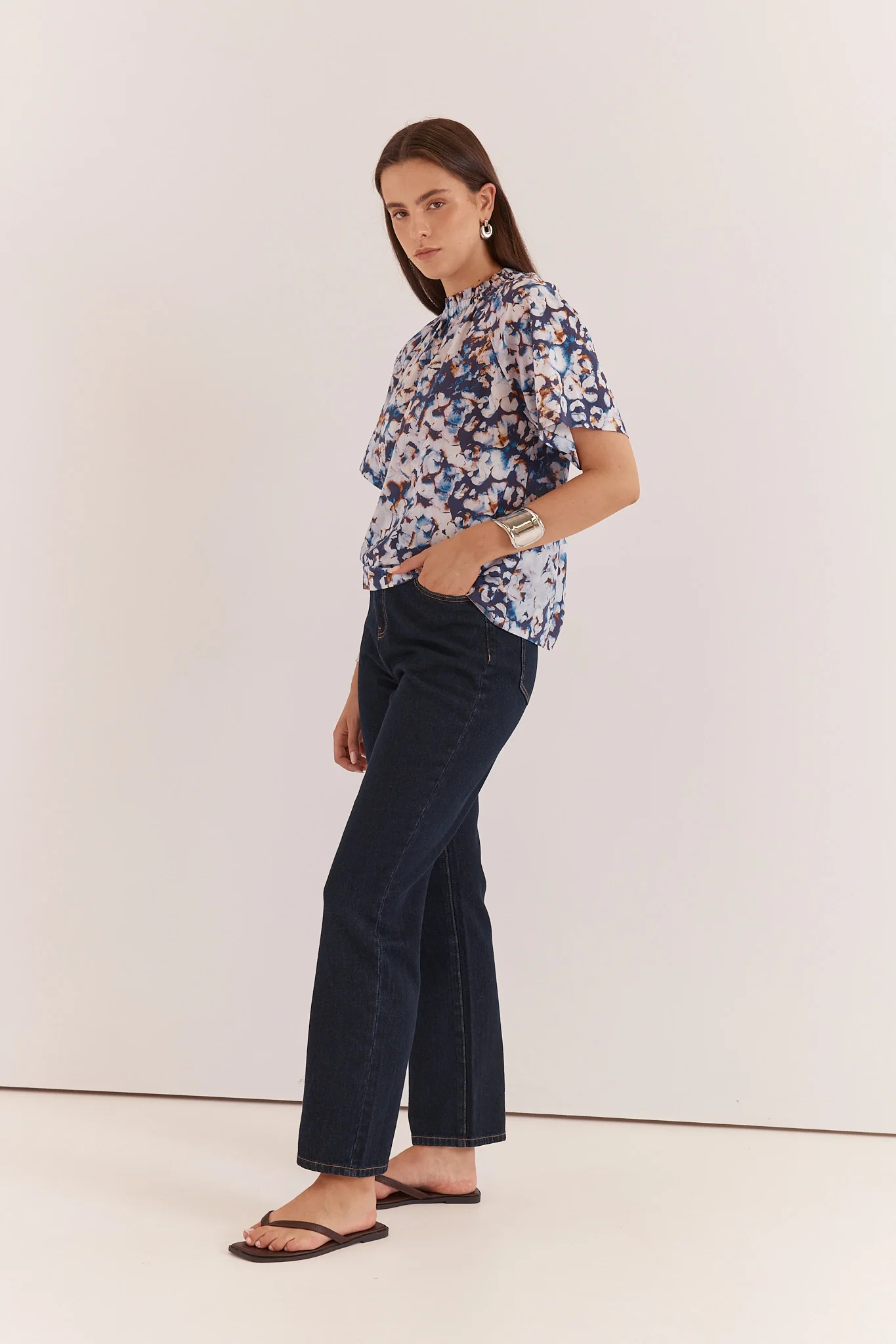 Sass Anika Frill Neck Blouse Violet Floral - Image 3