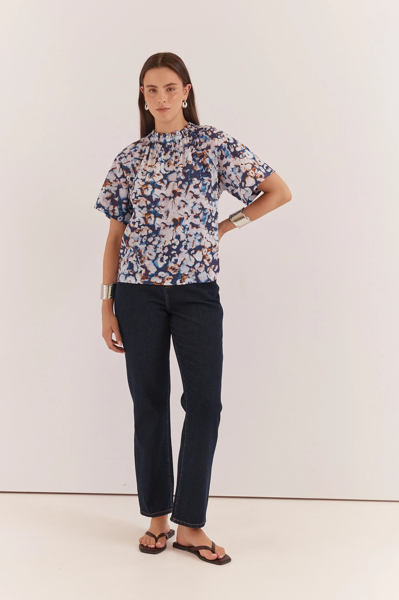 Sass Anika Frill Neck Blouse Violet Floral - Image 4