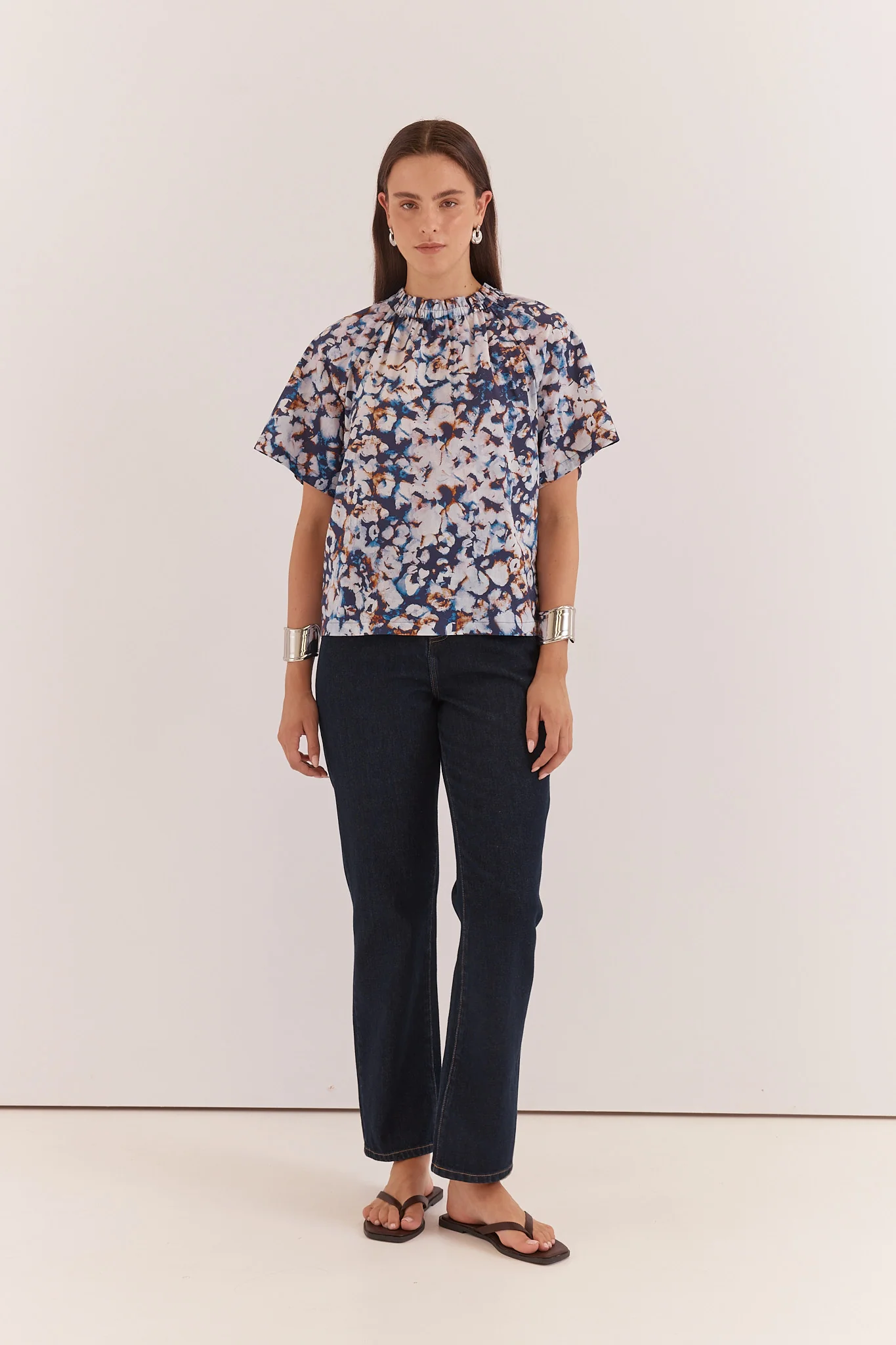 Sass Anika Frill Neck Blouse Violet Floral - Image 5