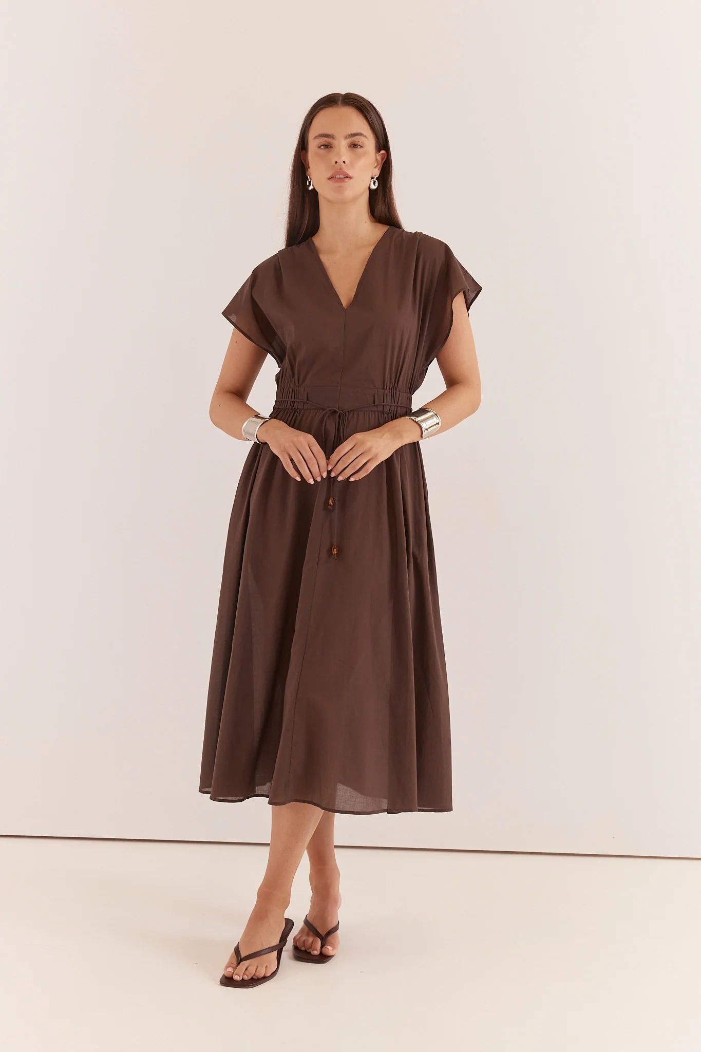 Sass Nazalia Tie Waist Dress Chocolate