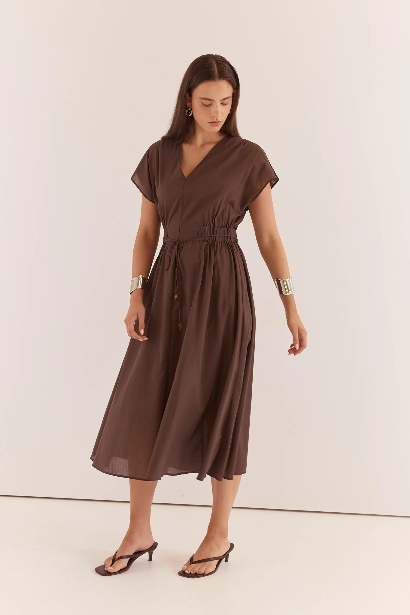 Sass Nazalia Tie Waist Dress Chocolate - Image 4
