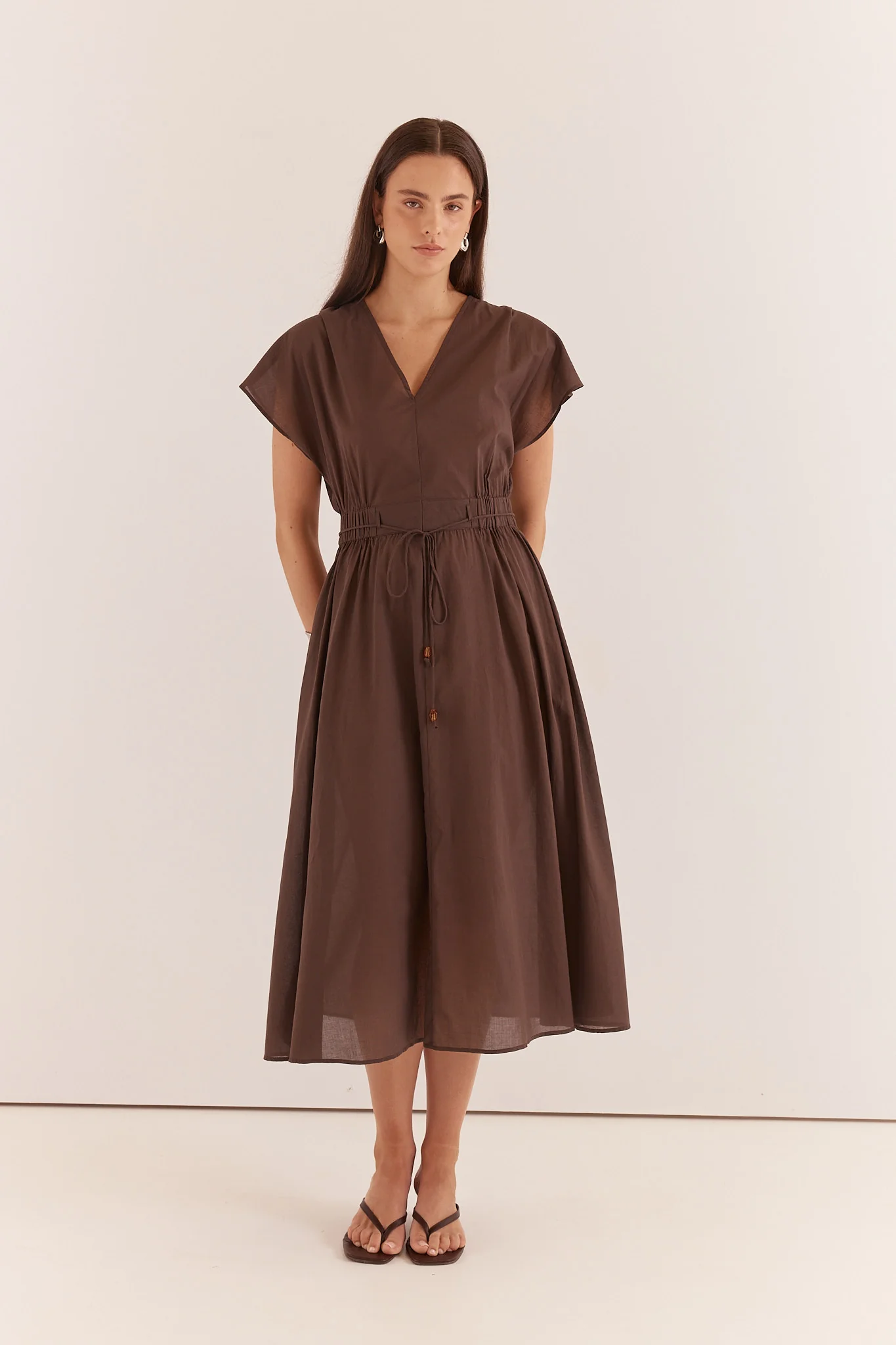 Sass Nazalia Tie Waist Dress Chocolate - Image 5