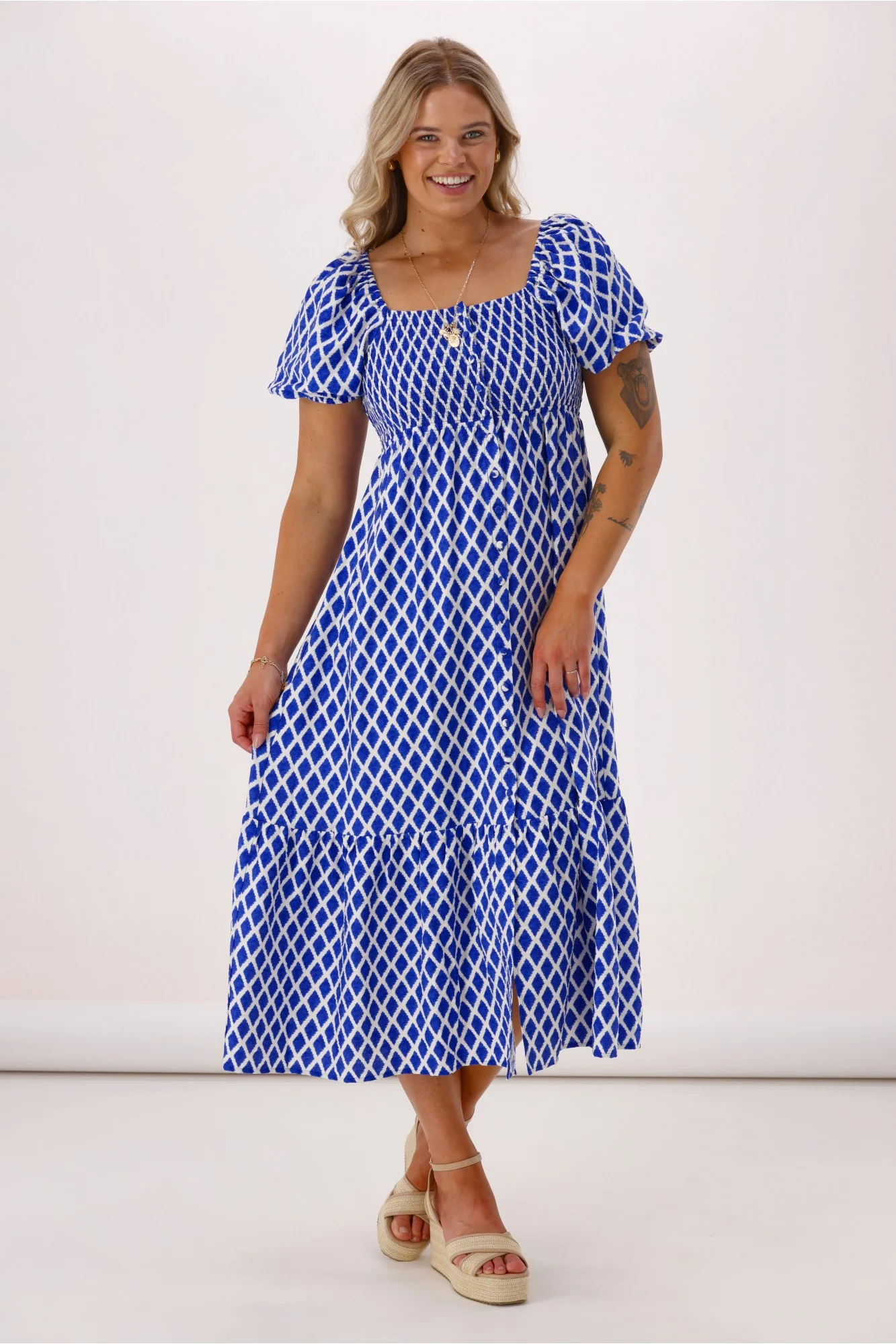 Shine On Label Erin Amalfi Shirred Bodice Dress Blue
