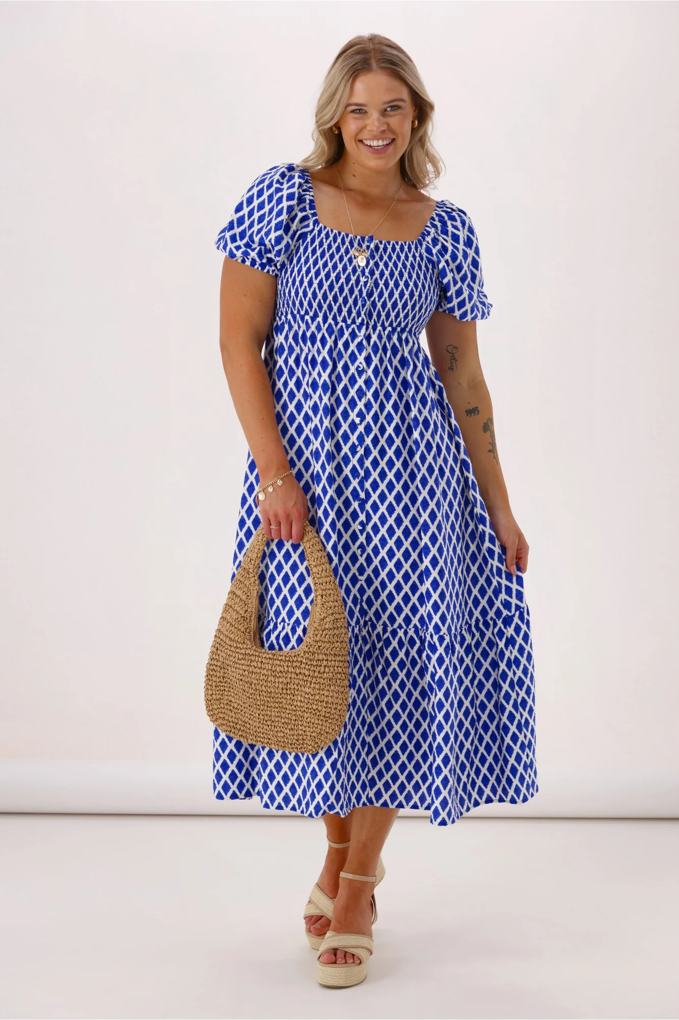 Shine On Label Erin Amalfi Shirred Bodice Dress Blue - Image 3