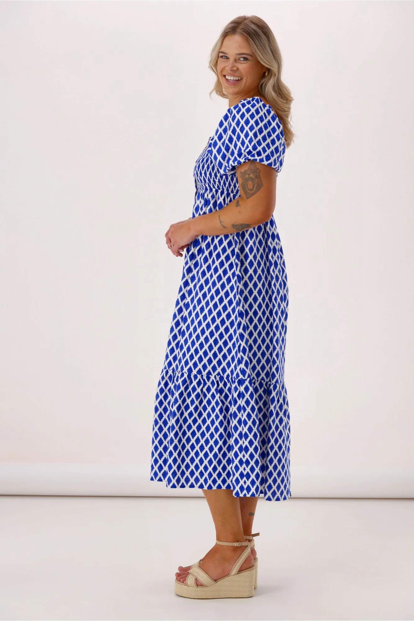 Shine On Label Erin Amalfi Shirred Bodice Dress Blue - Image 5