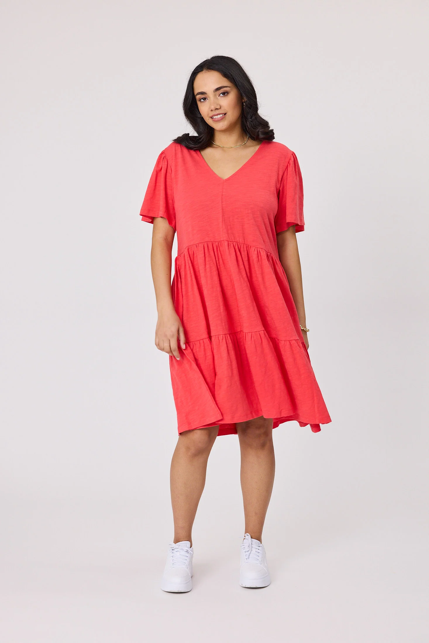 Shine On Essential Flutter Sleeve Dress Coral - Image 2