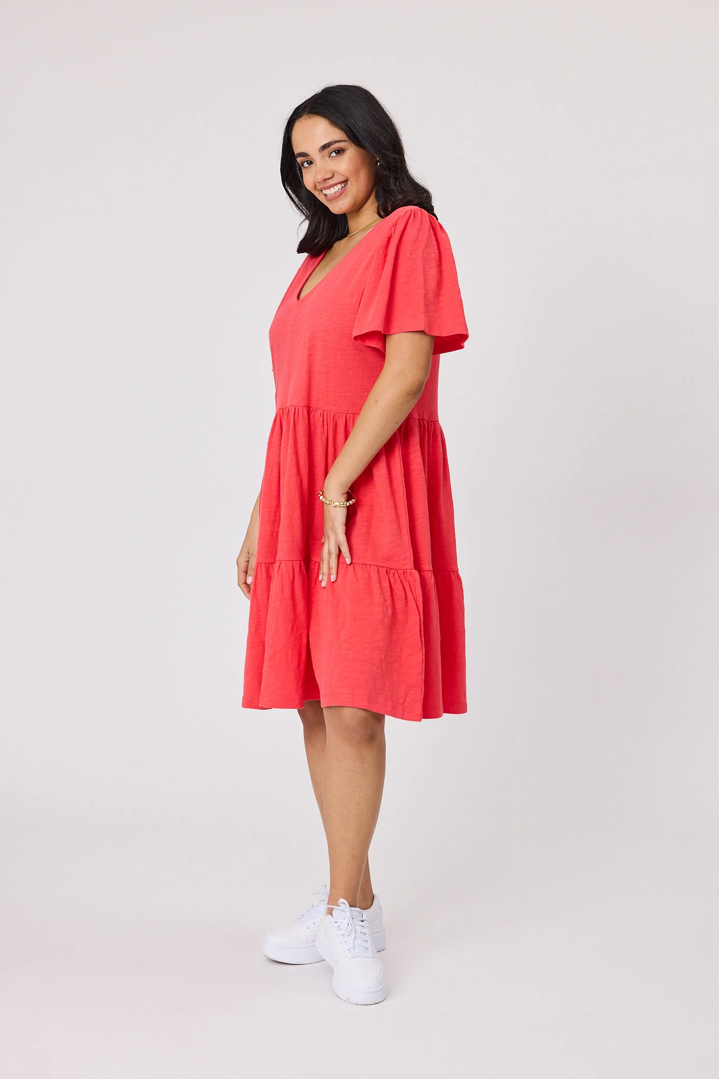 Shine On Essential Flutter Sleeve Dress Coral - Image 3