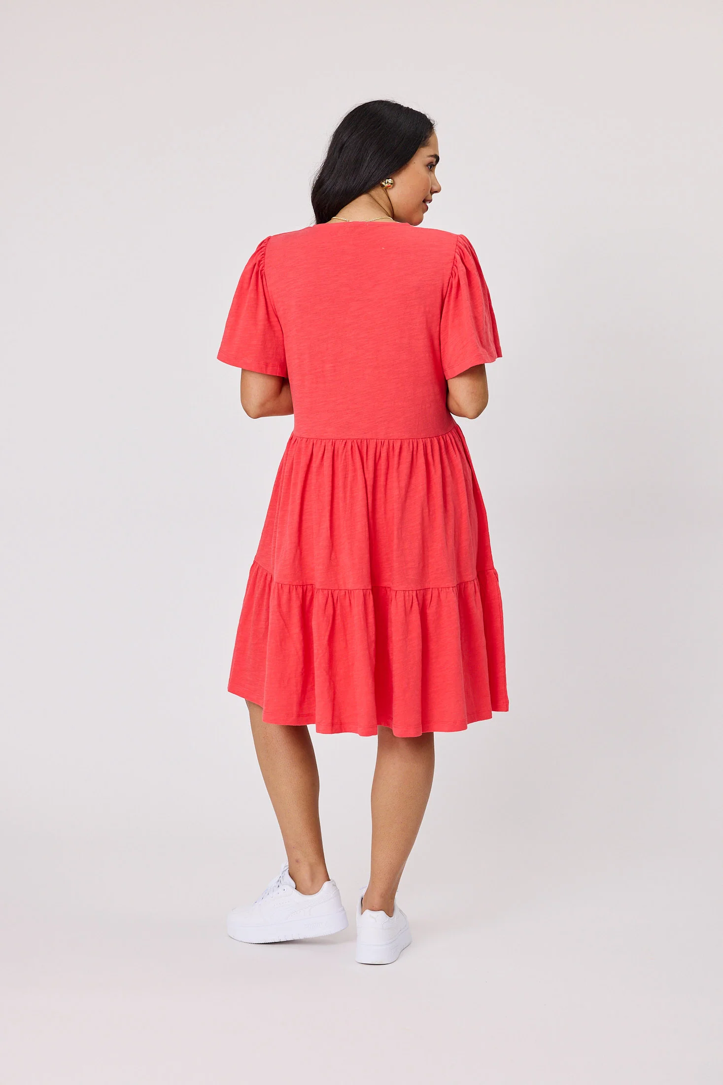 Shine On Essential Flutter Sleeve Dress Coral - Image 4
