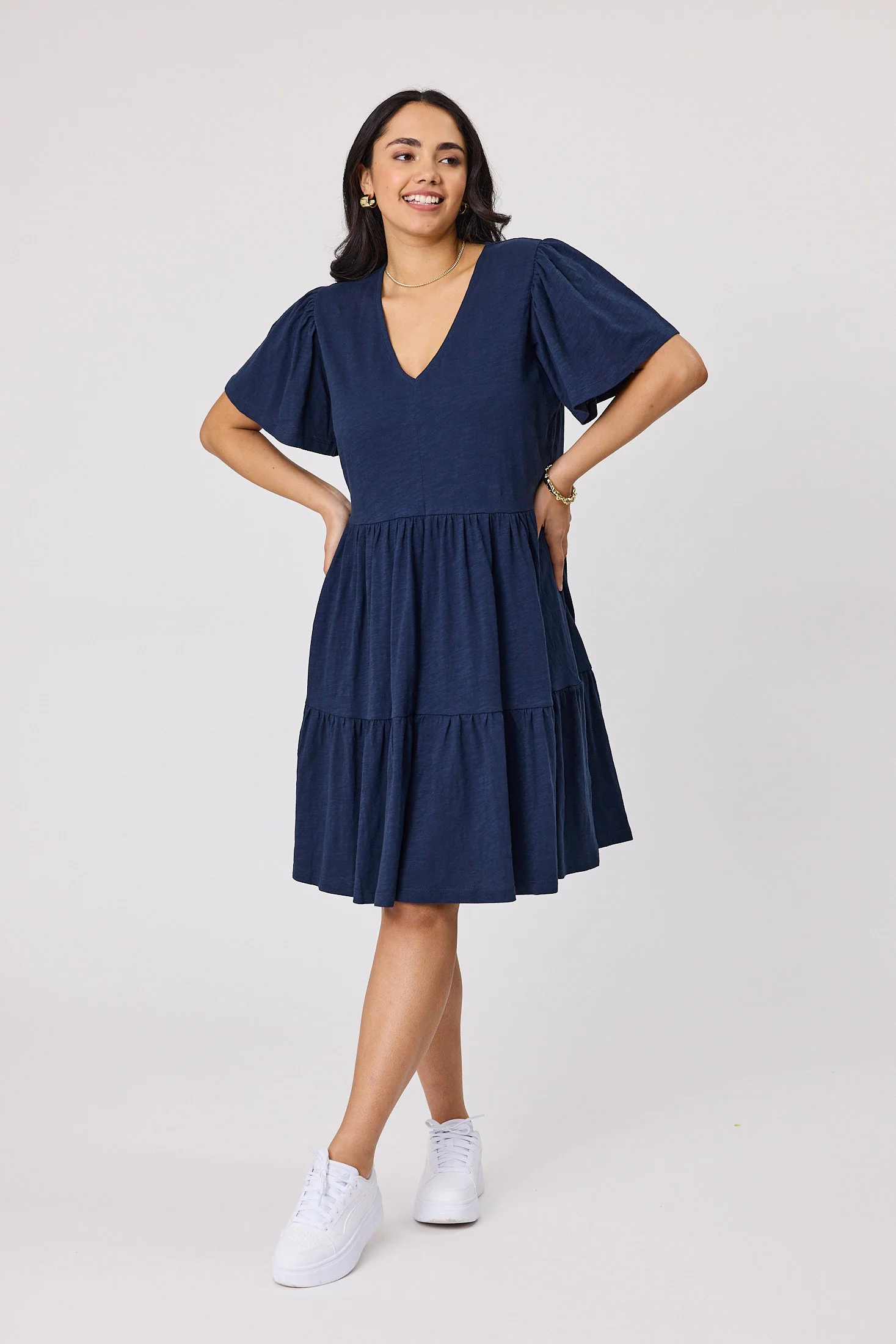Shine On Essential Flutter Sleeve Dress Navy