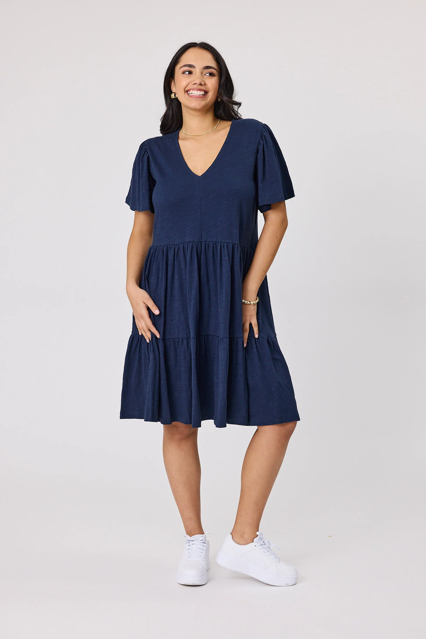 Shine On Essential Flutter Sleeve Dress Navy - Image 2