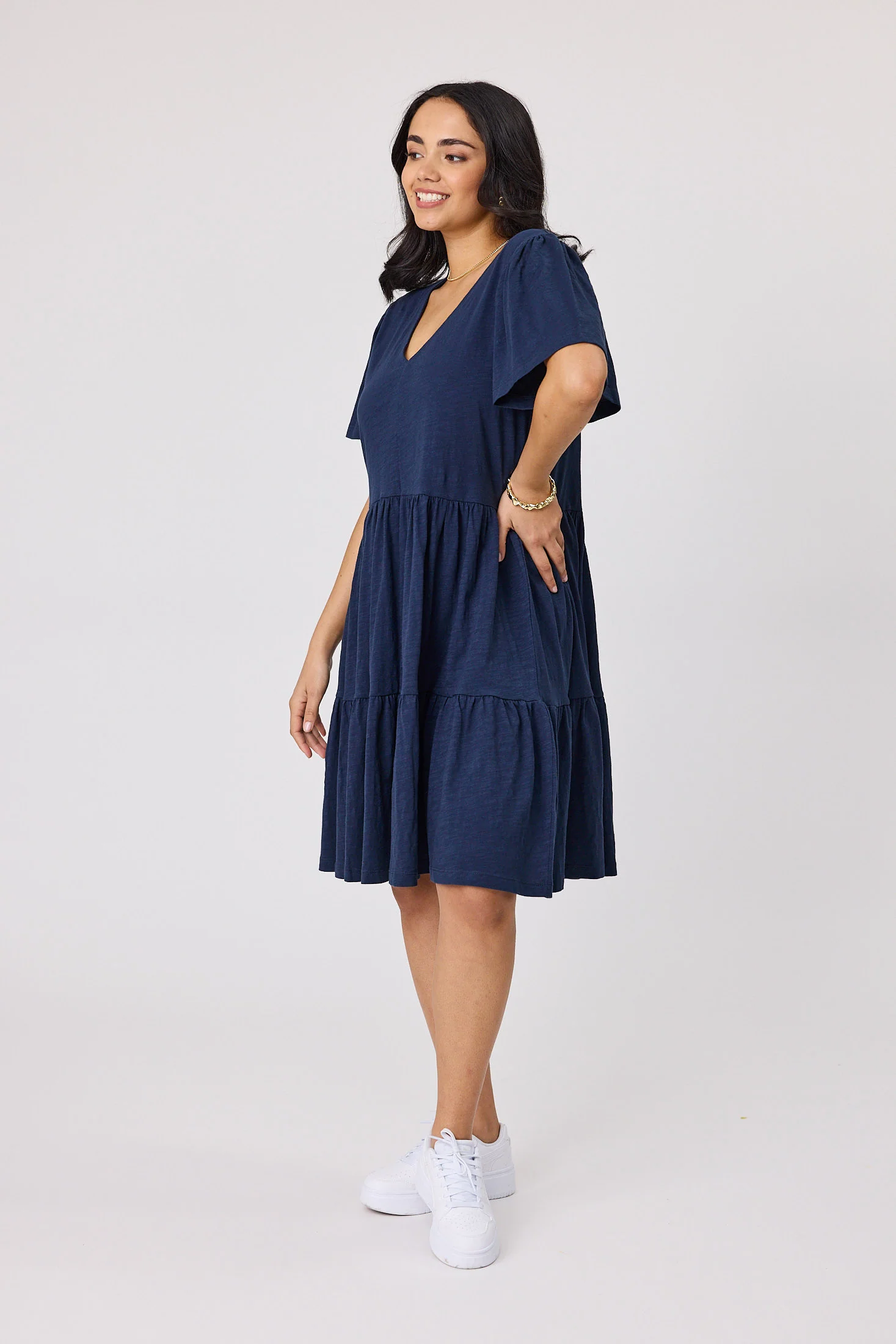 Shine On Essential Flutter Sleeve Dress Navy - Image 3