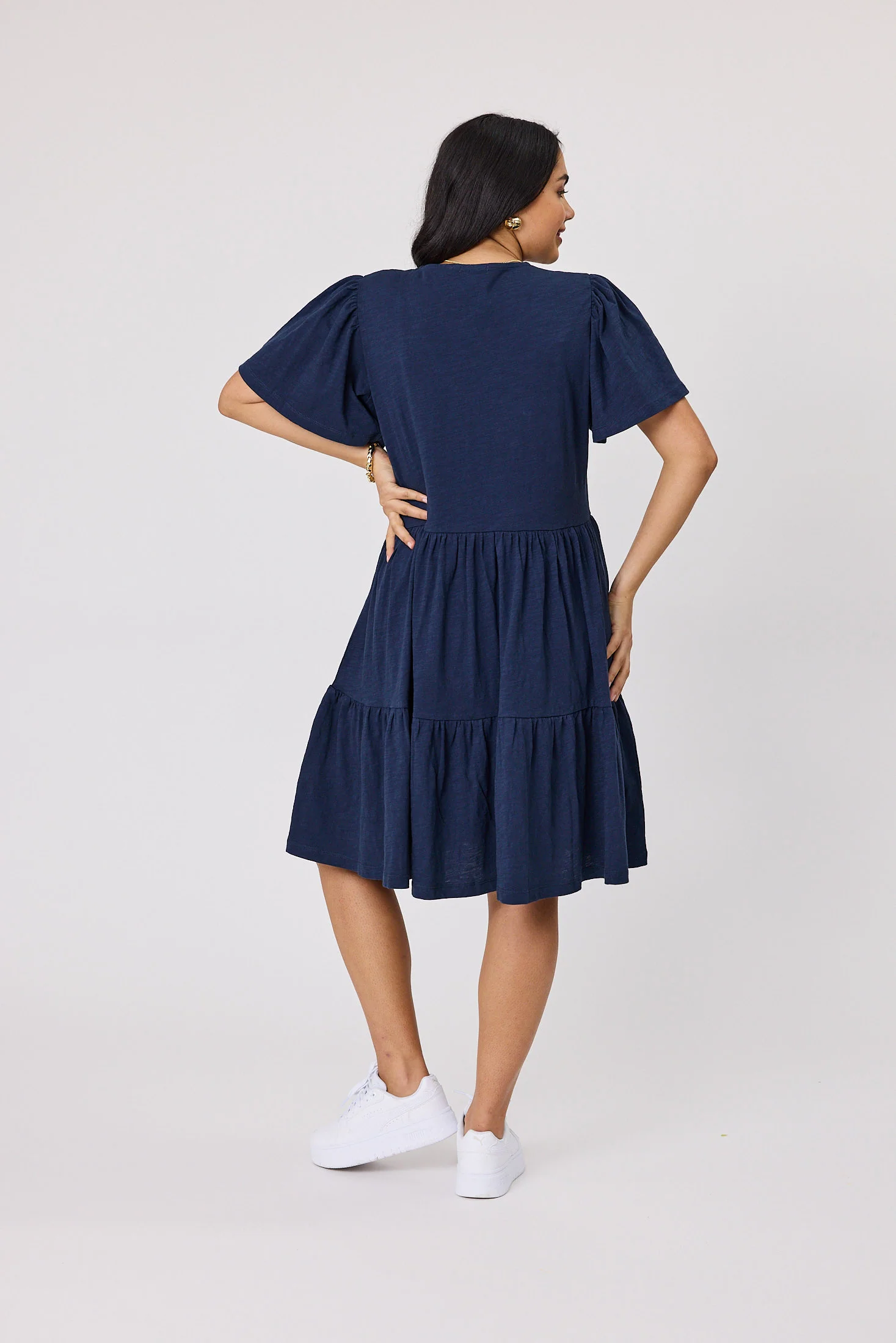 Shine On Essential Flutter Sleeve Dress Navy - Image 4