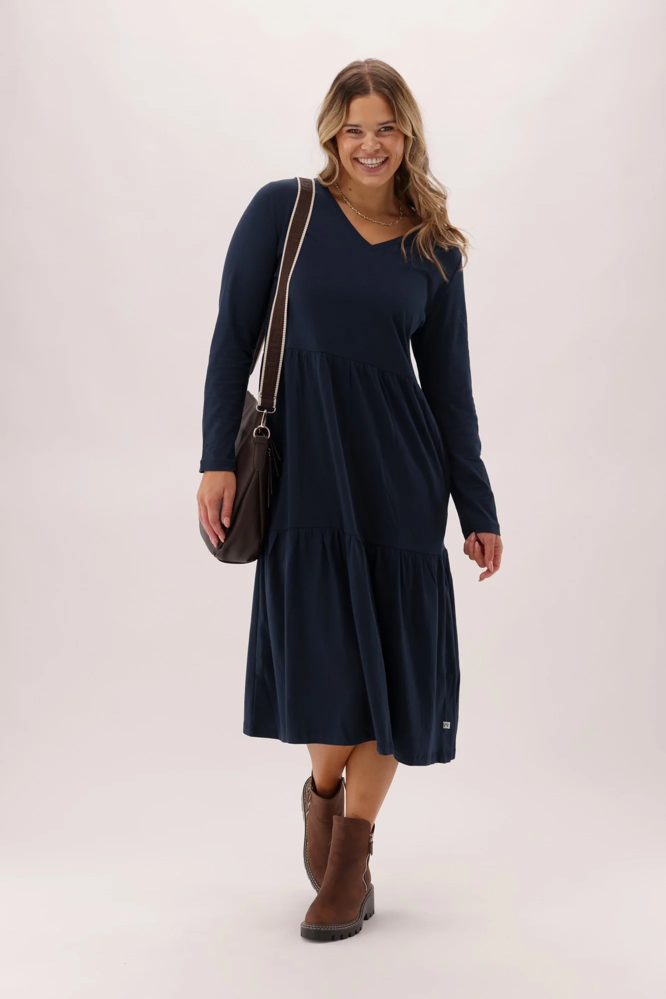 Shine On Essentials Long Sleeve Tiered Dress Navy - Image 2