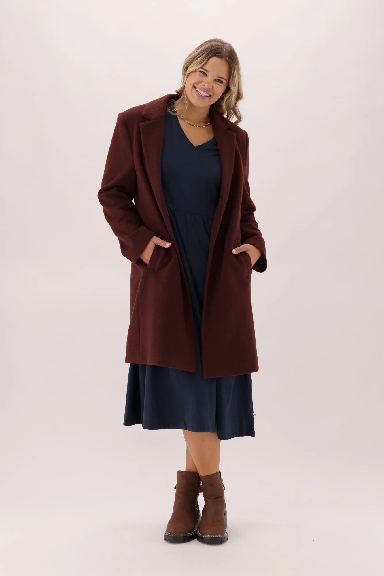 Shine On Essentials Long Sleeve Tiered Dress Navy - Image 3