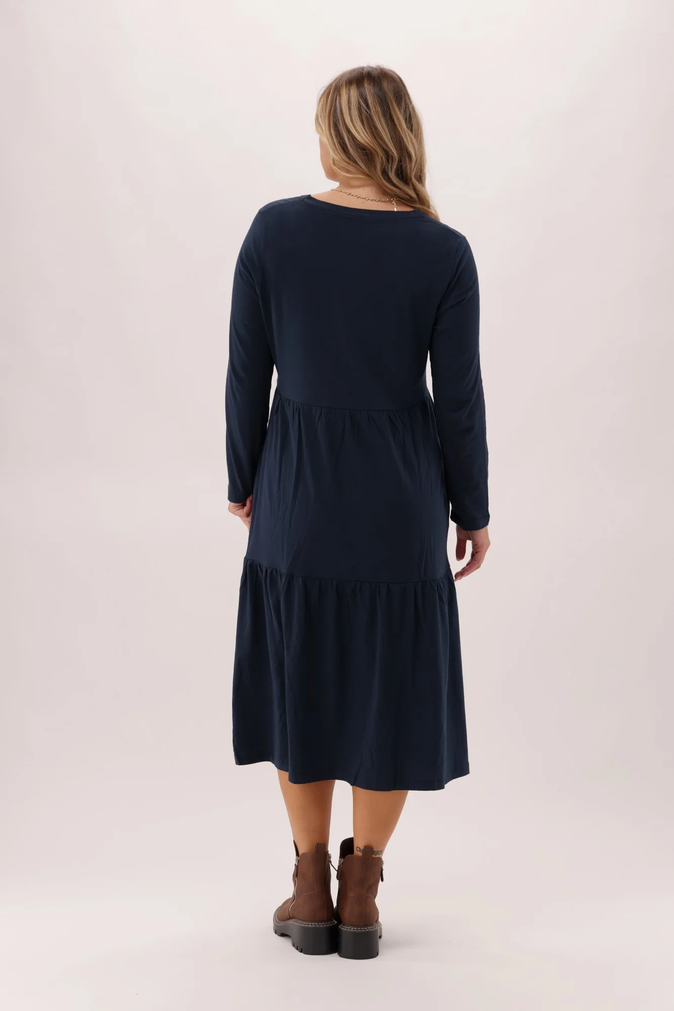 Shine On Essentials Long Sleeve Tiered Dress Navy - Image 6