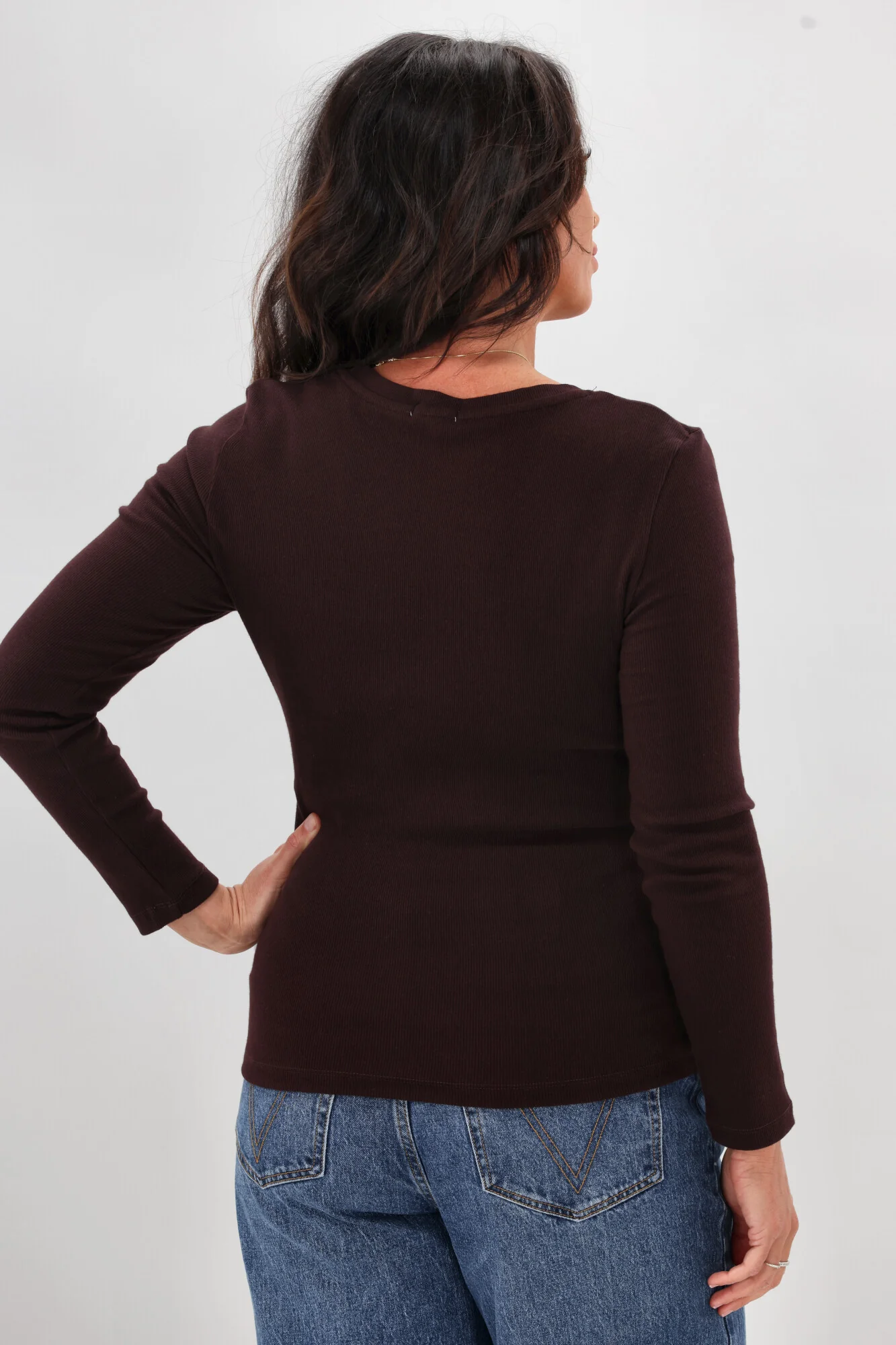 Shine On Essential Rib Long Sleeve Chocolate - Image 7