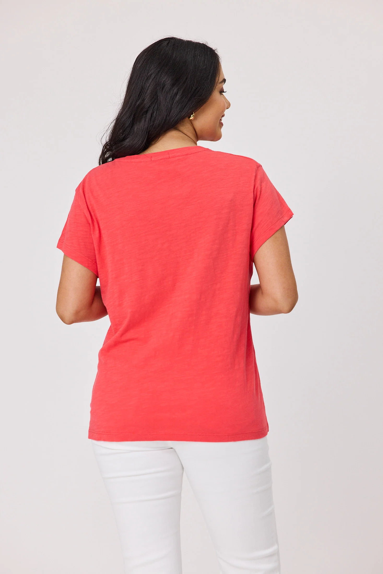 Shine On Essential Staple V Neck Tee Coral - Image 3