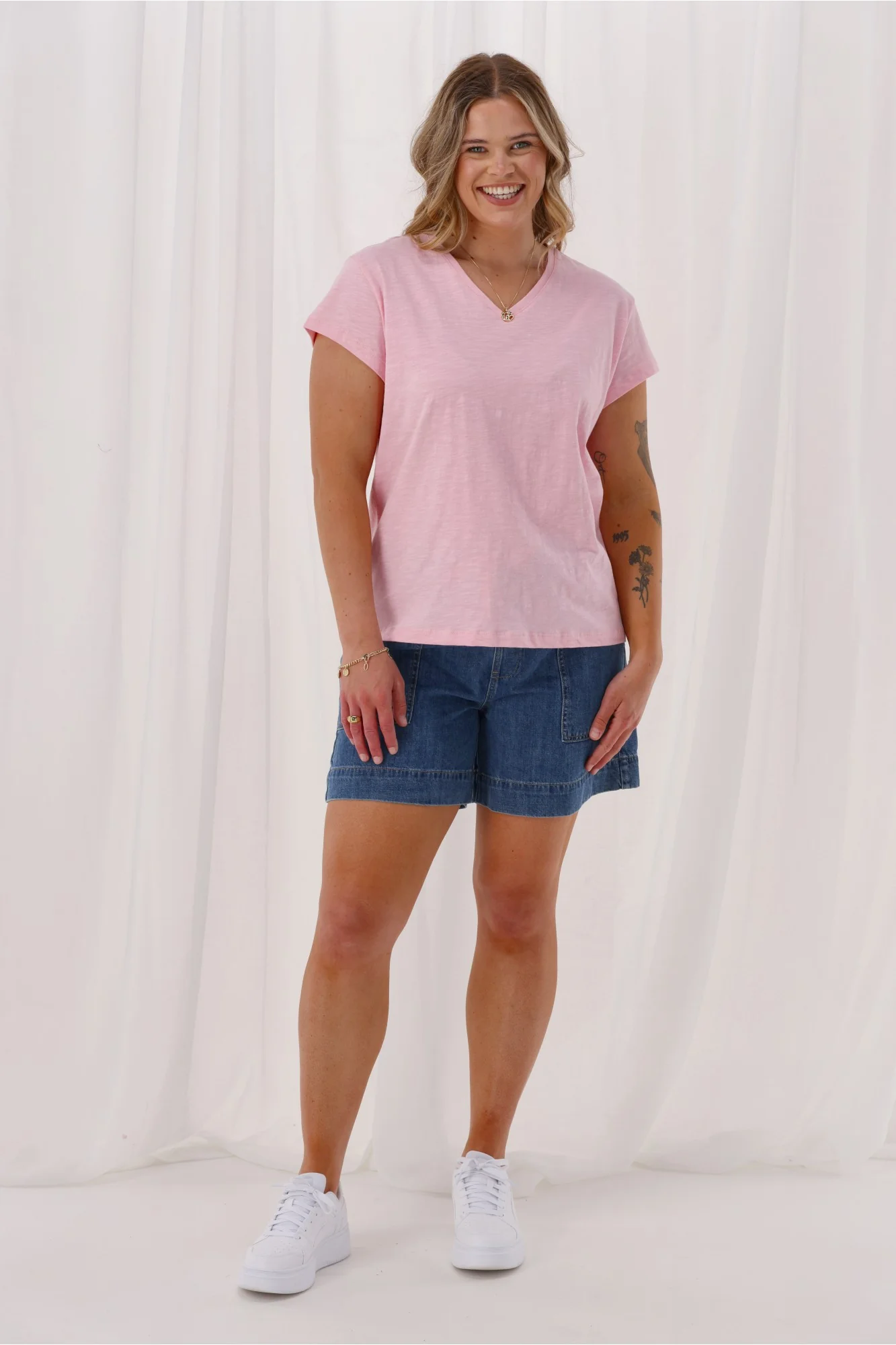 Shine On Essential Staple V Neck Tee Pink - Image 3