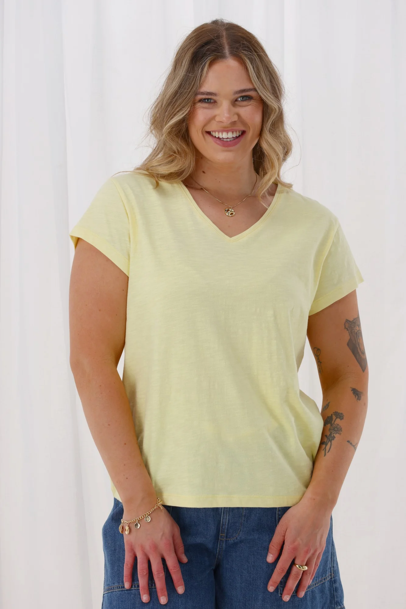 Shine On Essential Staple V Neck Tee Yellow - Image 2