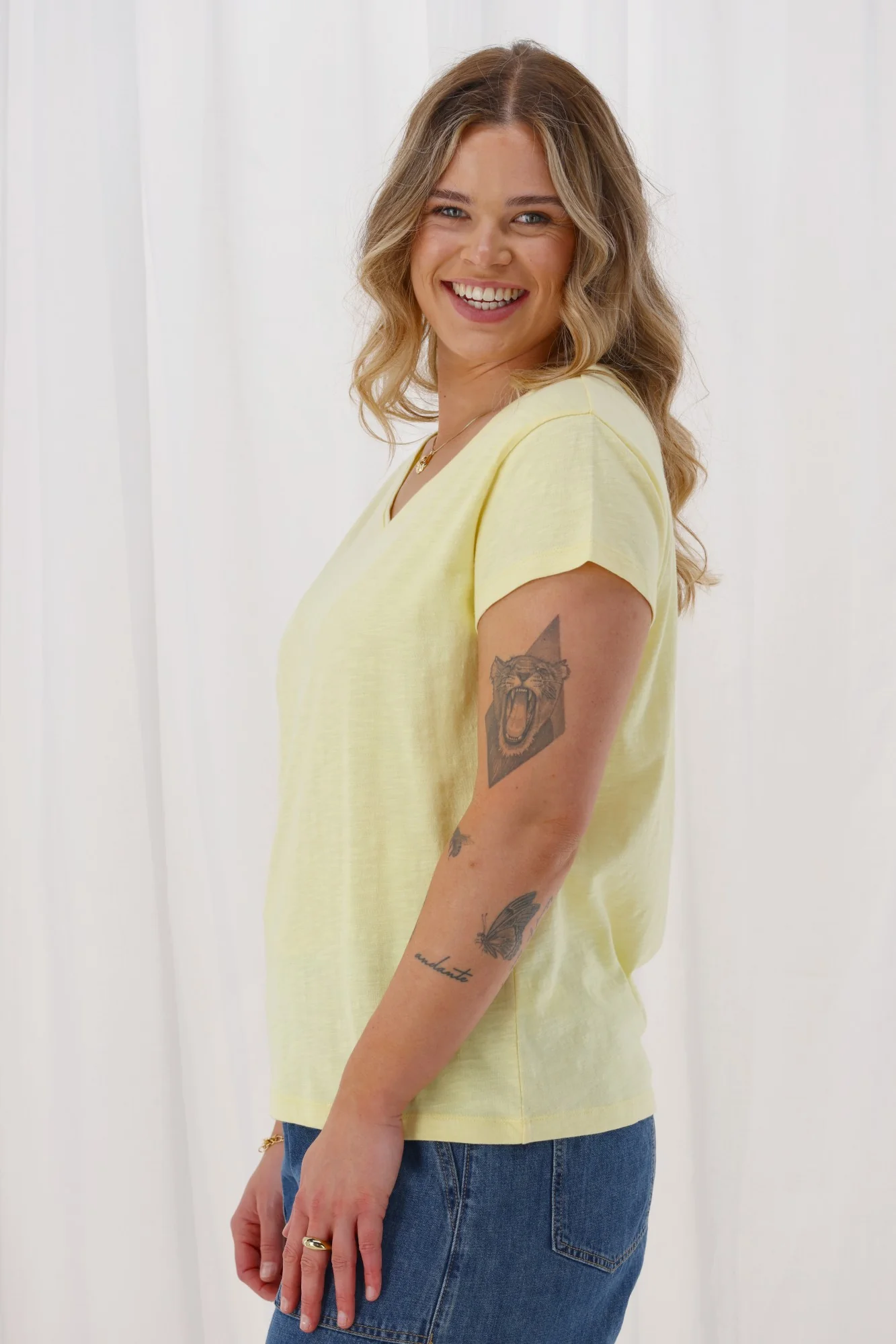 Shine On Essential Staple V Neck Tee Yellow - Image 3