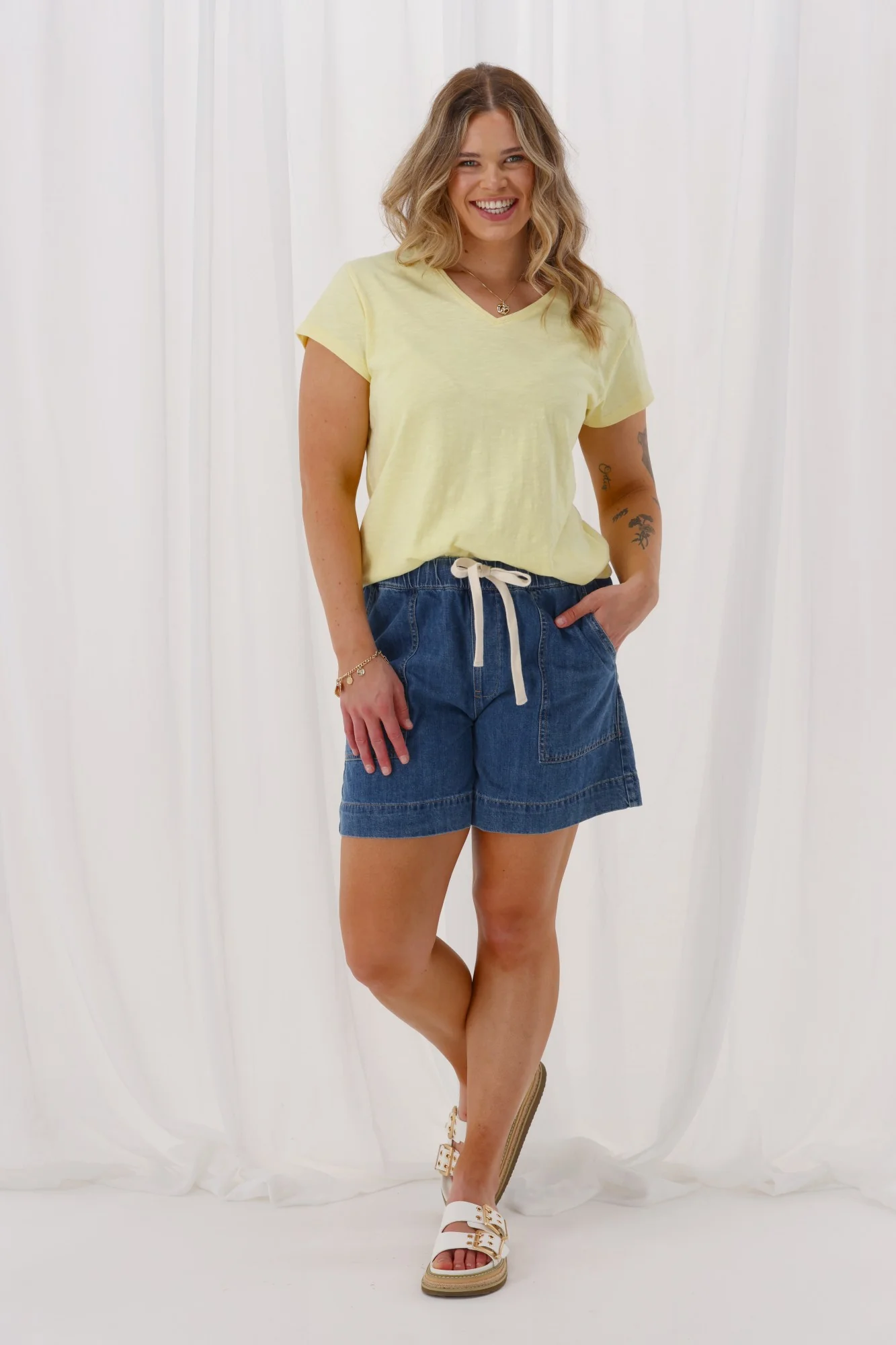 Shine On Essential Staple V Neck Tee Yellow - Image 5