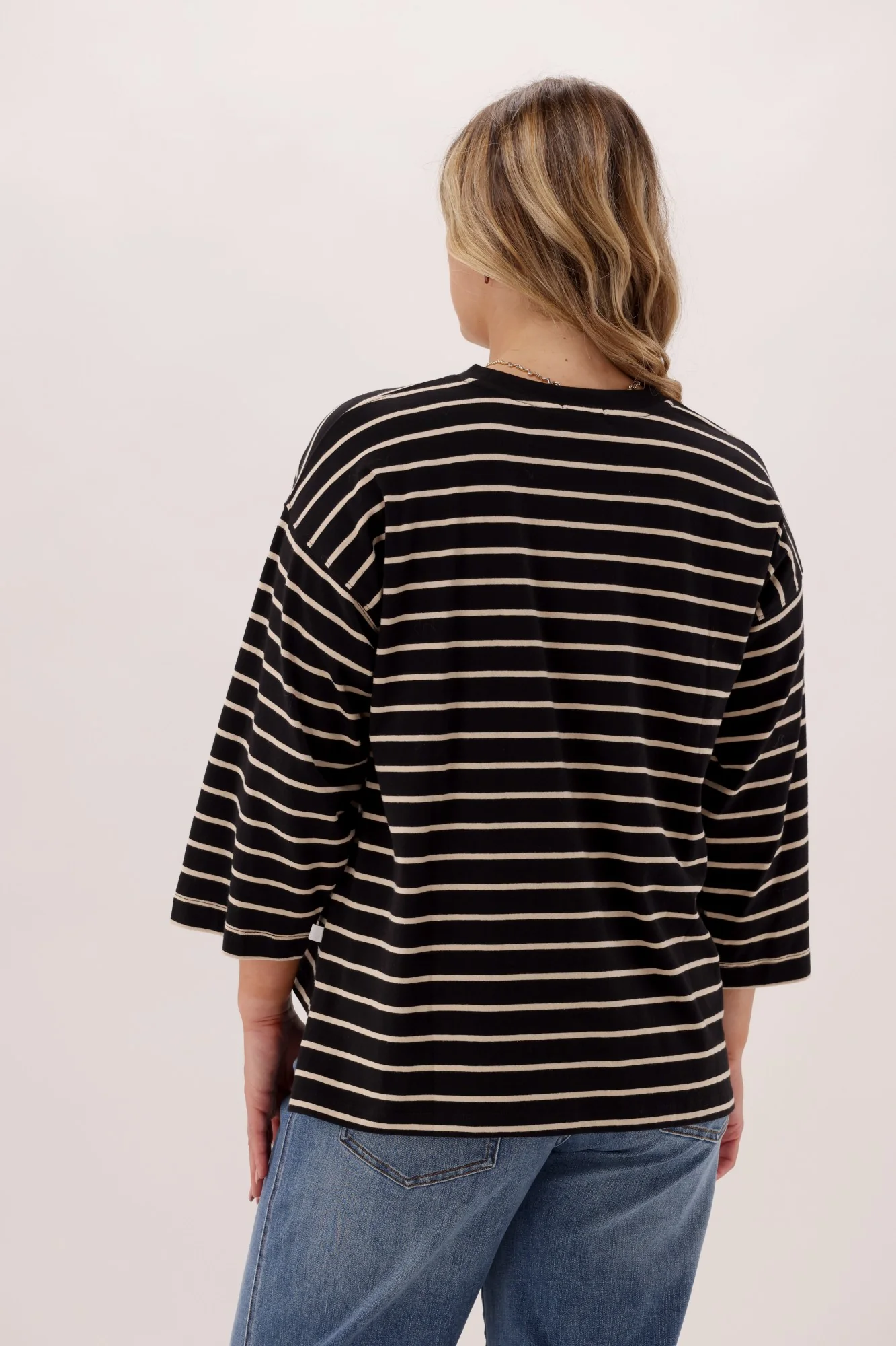 Shine On Essentials 3/4 Relaxed Tee Black and Natural Stripe - Image 5