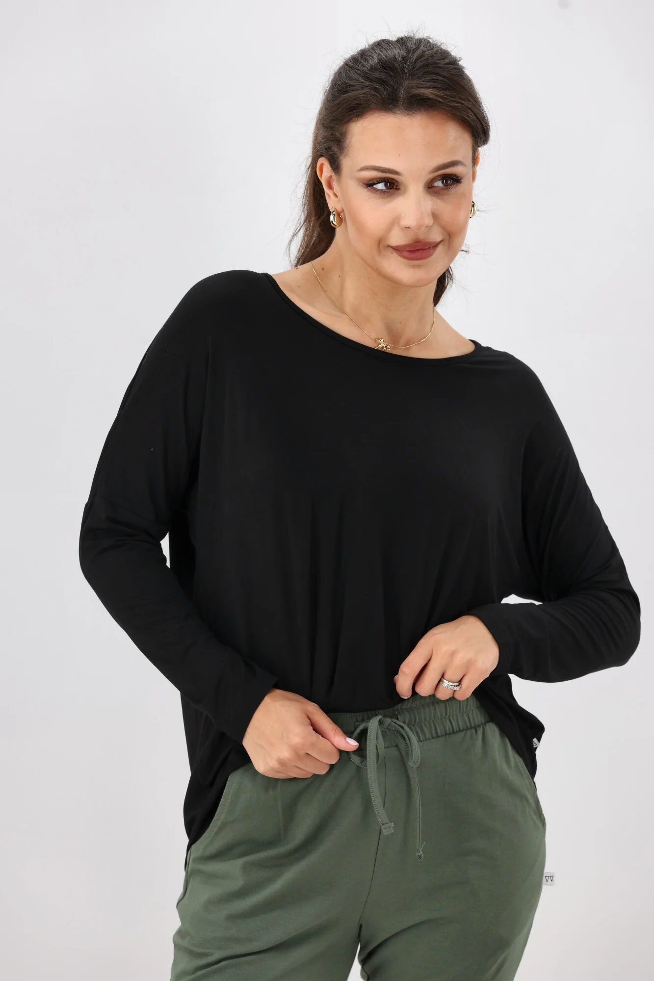 Shine On Essentials Long Sleeve Comfort Tee Black - Image 5