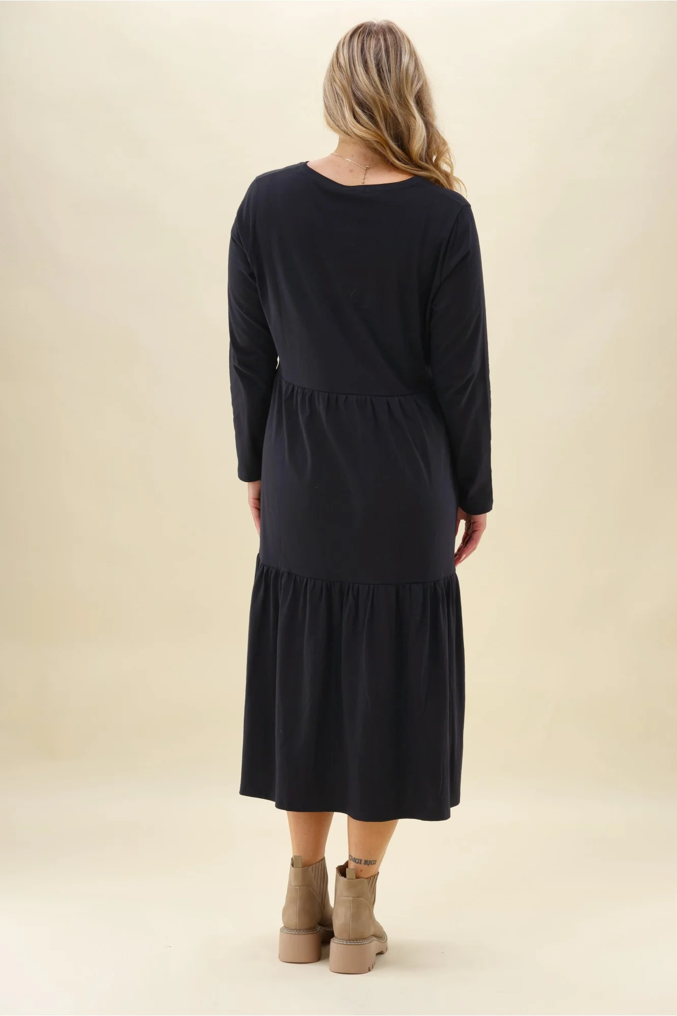 Shine On Essentials Long Sleeve Tiered Dress Black - Image 6