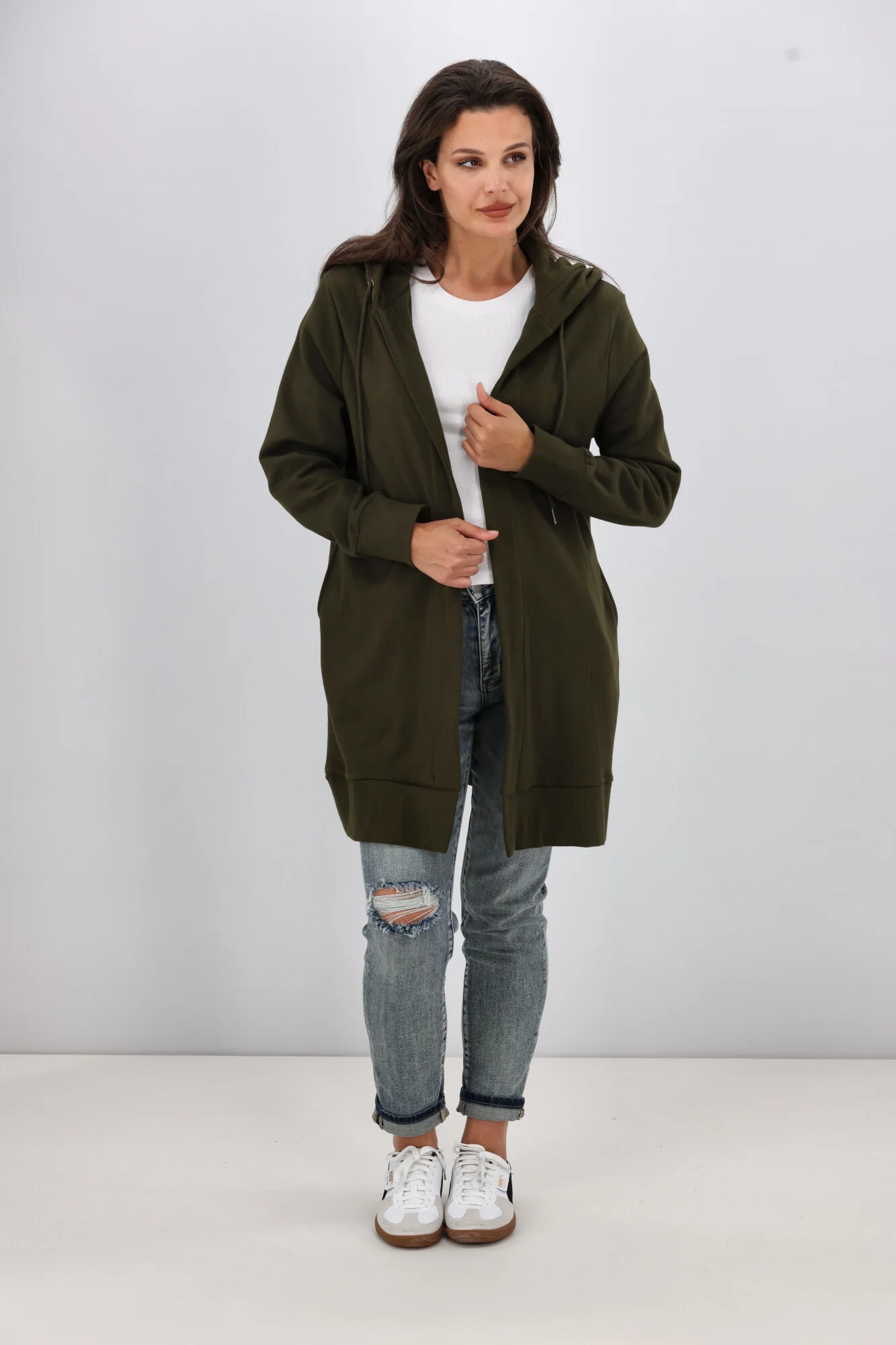Shine On Essentials Longline Hoody Olive - Image 3