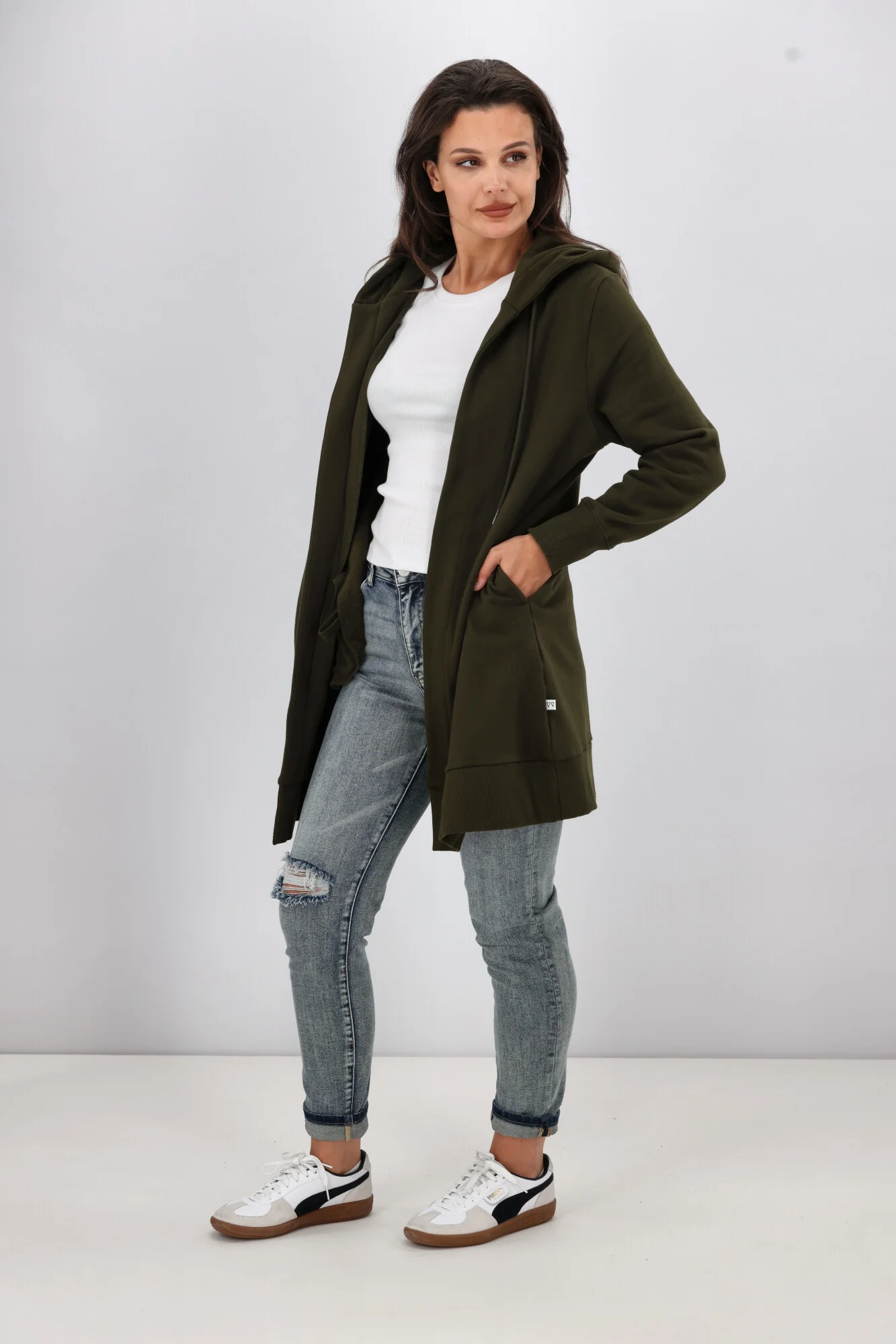 Shine On Essentials Longline Hoody Olive - Image 6